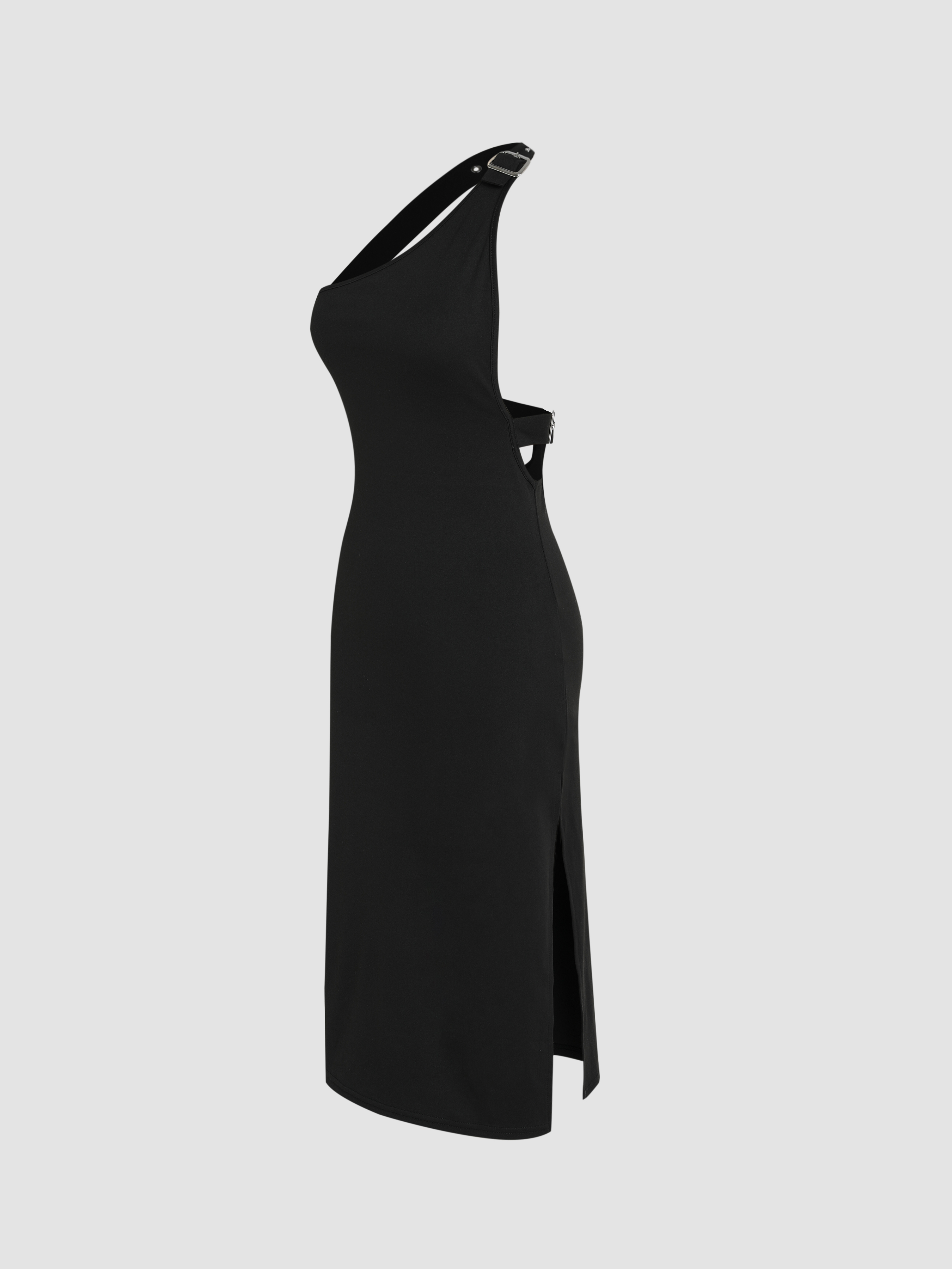 Solid Asymmetrical Neck Backless Midi Dress Cider