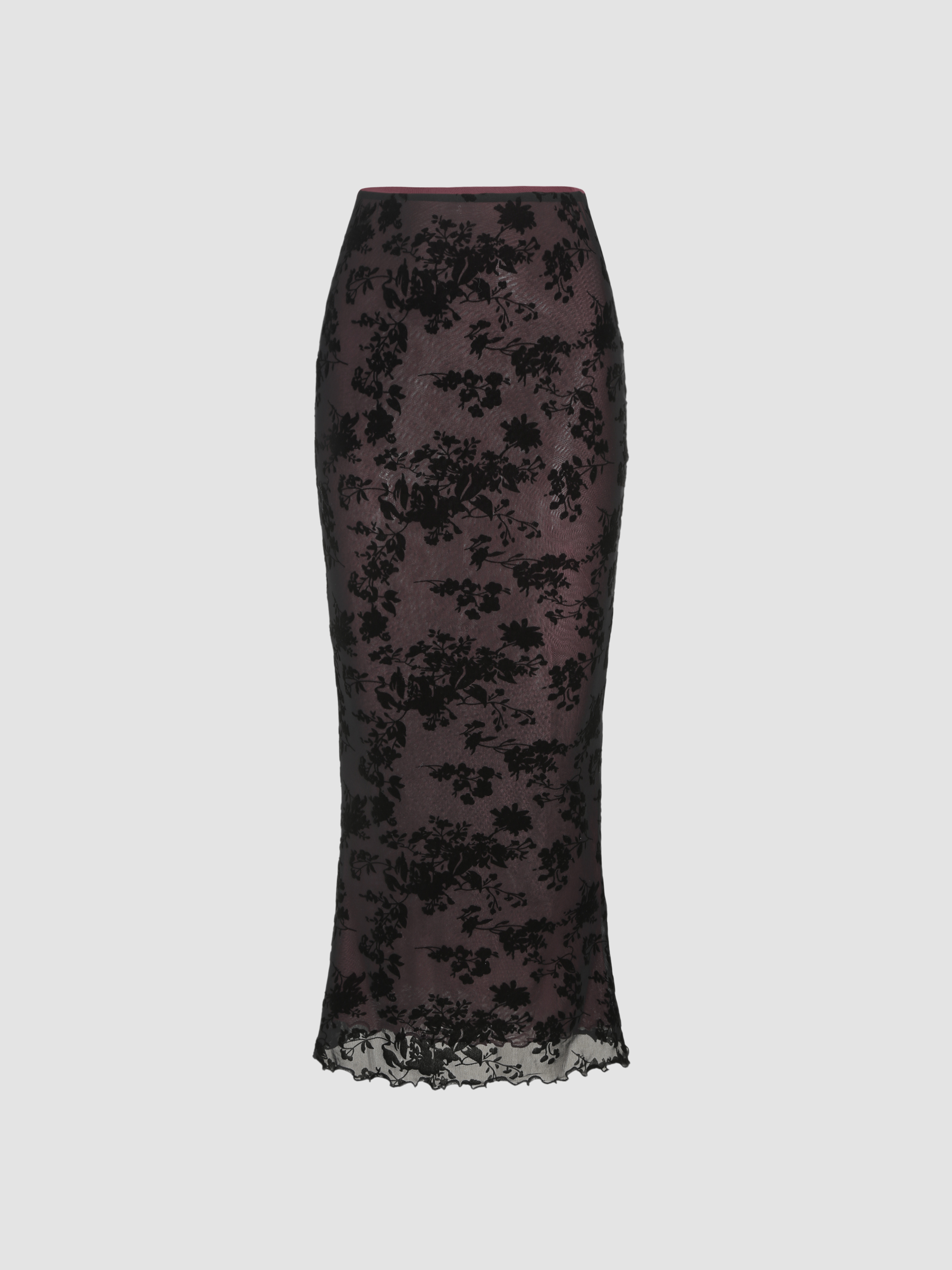 Knit Fabric Jacquard Love Lost Sheer Lace Detail Midi Skirt