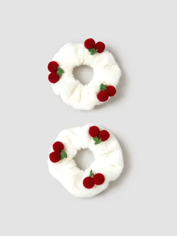 2pcs Cherry Fluffy Scrunchies