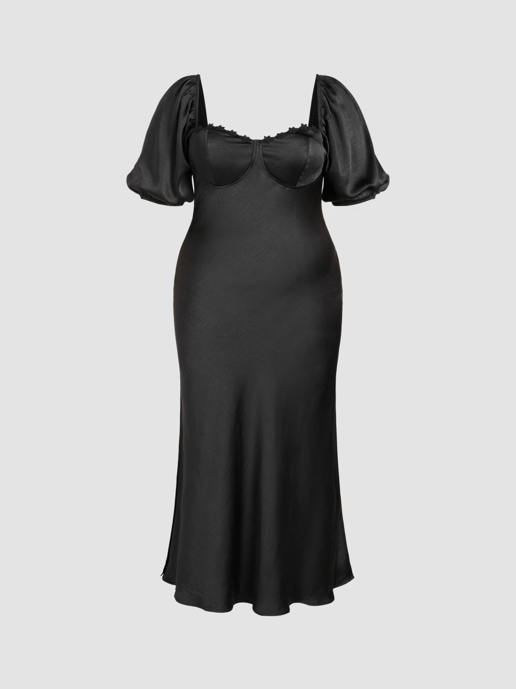  Satin Quadratischer Ausschnitt Puffärmel Maxikleid Kurve & Plus