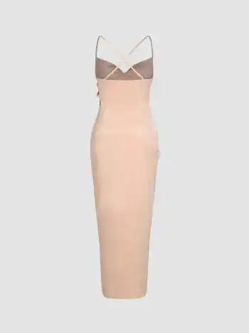 Maxikleid aus Seide mit Wasserfallausschnitt und Rüschen