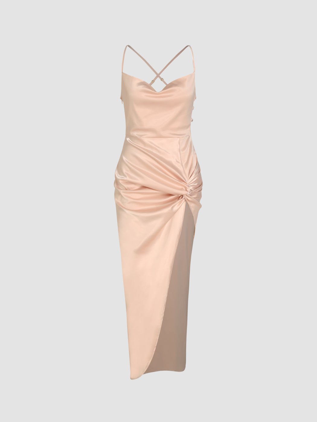 Maxikleid aus Seide mit Wasserfallausschnitt und Rüschen