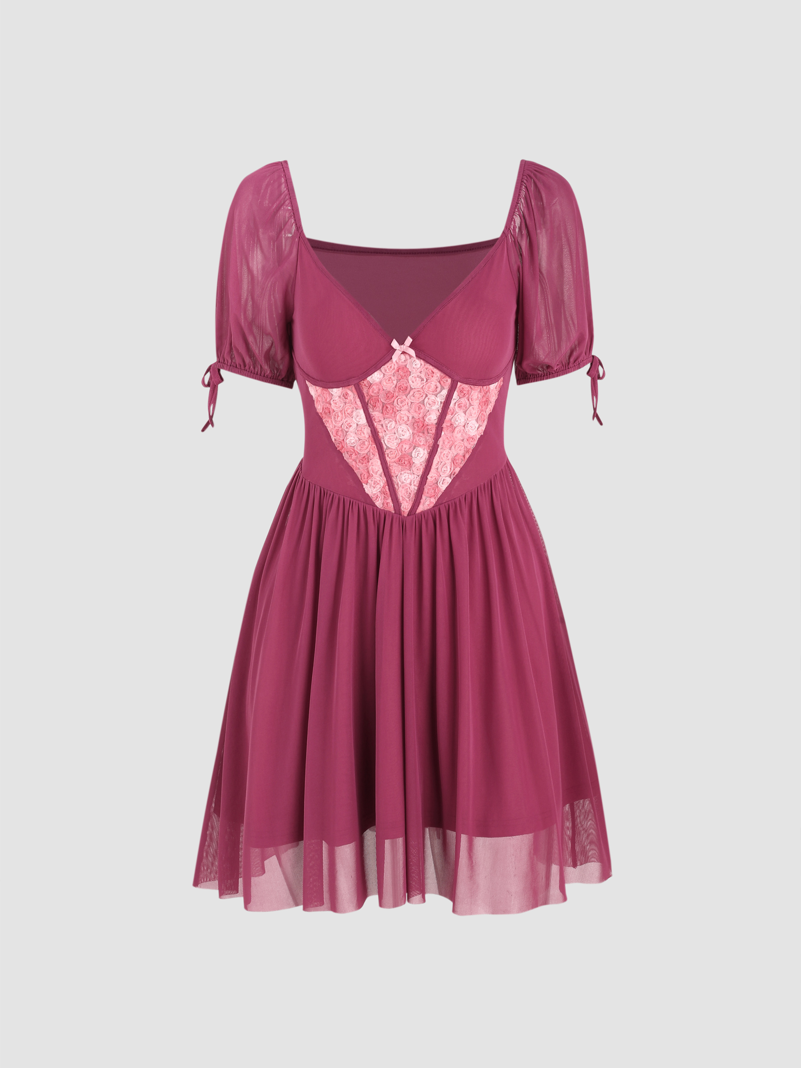 Chiffon Rose Corset Short Dress - Cider
