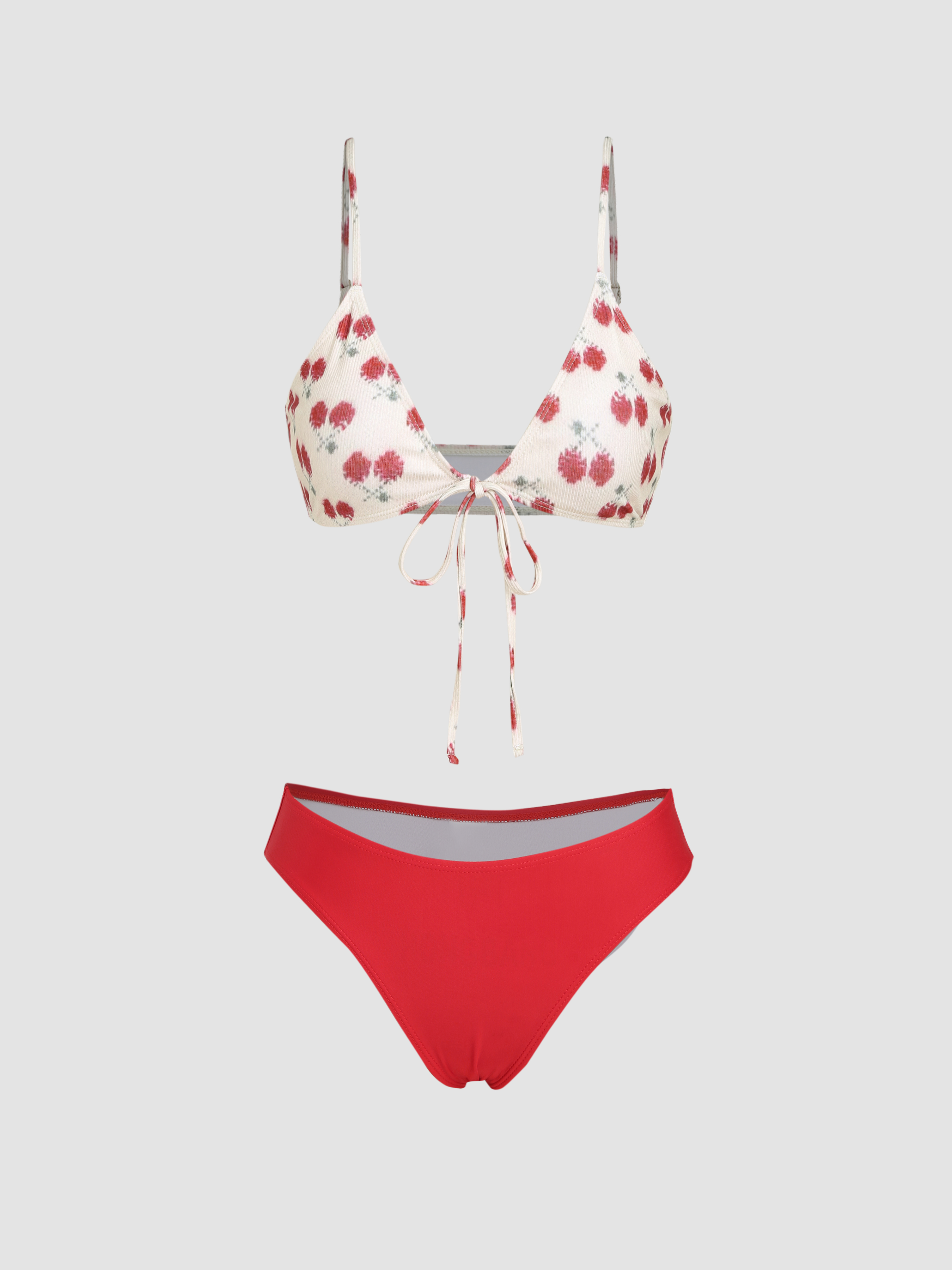 Knotted scoop red cheap polka dot bikini