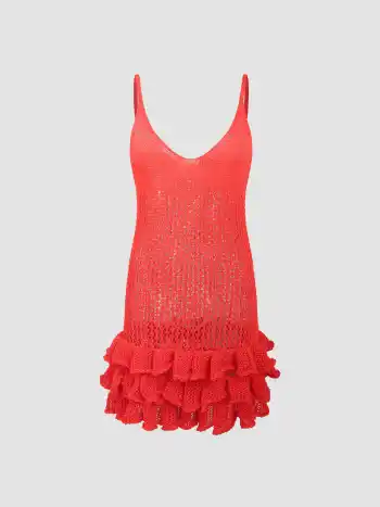 Minikleid aus festem Strick mit ausgehöhlten Rüschen
