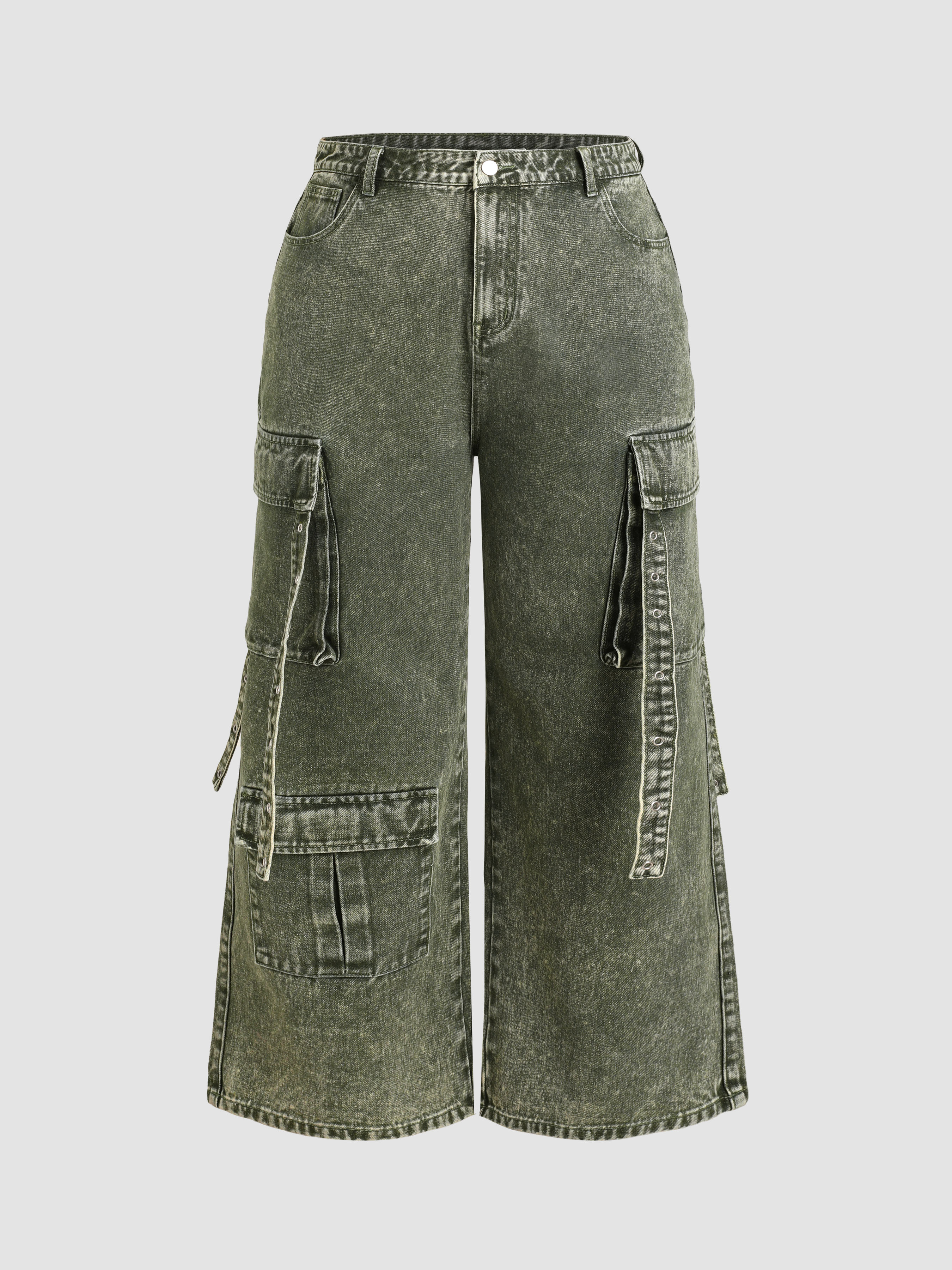 Grass Ain't Greener Wide Leg Cargo Jeans Curve & Plus Cider