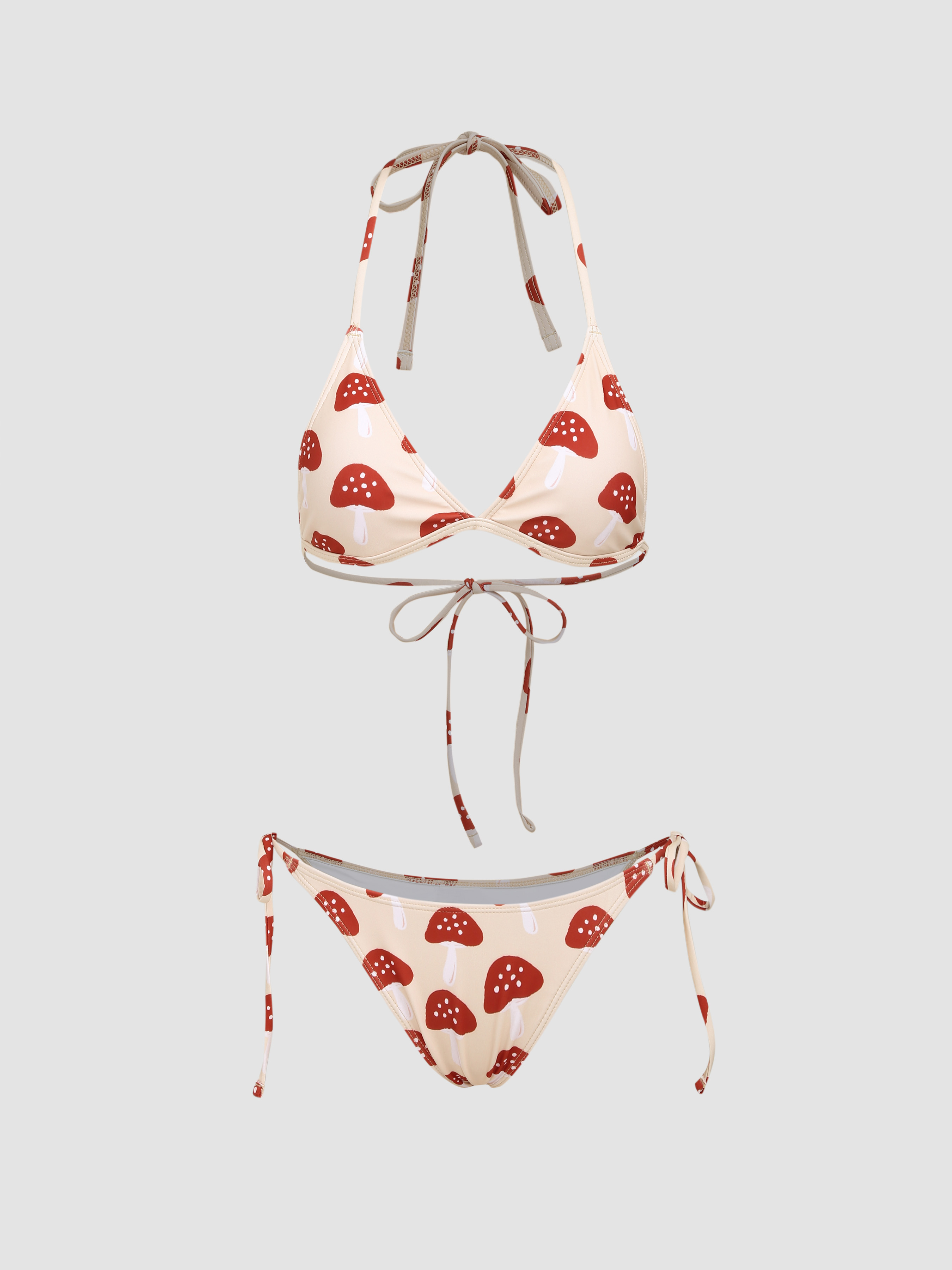 Mushroom Pattern Halter Bikini Swimsuit - Cider