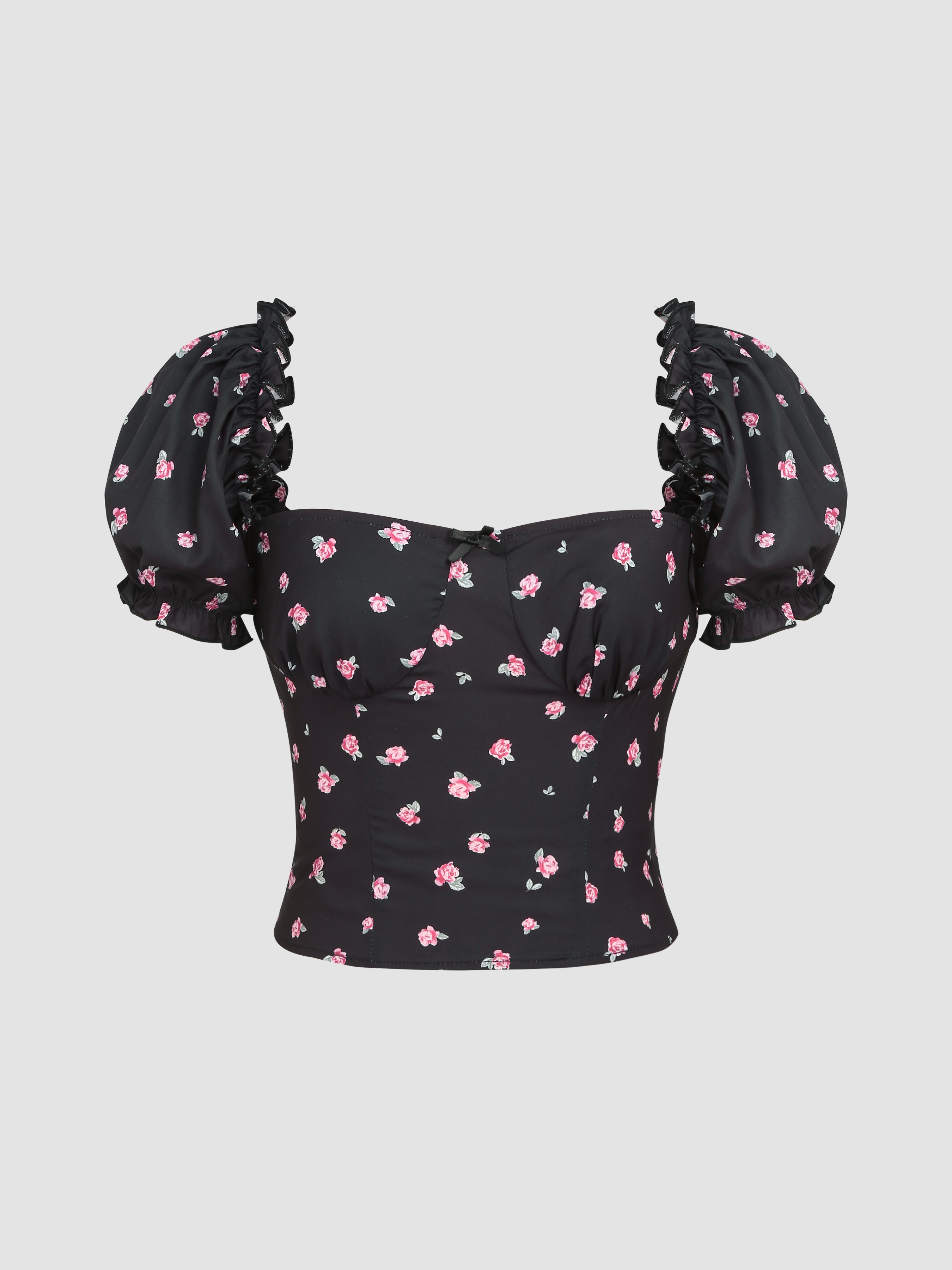Floral Uneckline Crop Blouse Cider