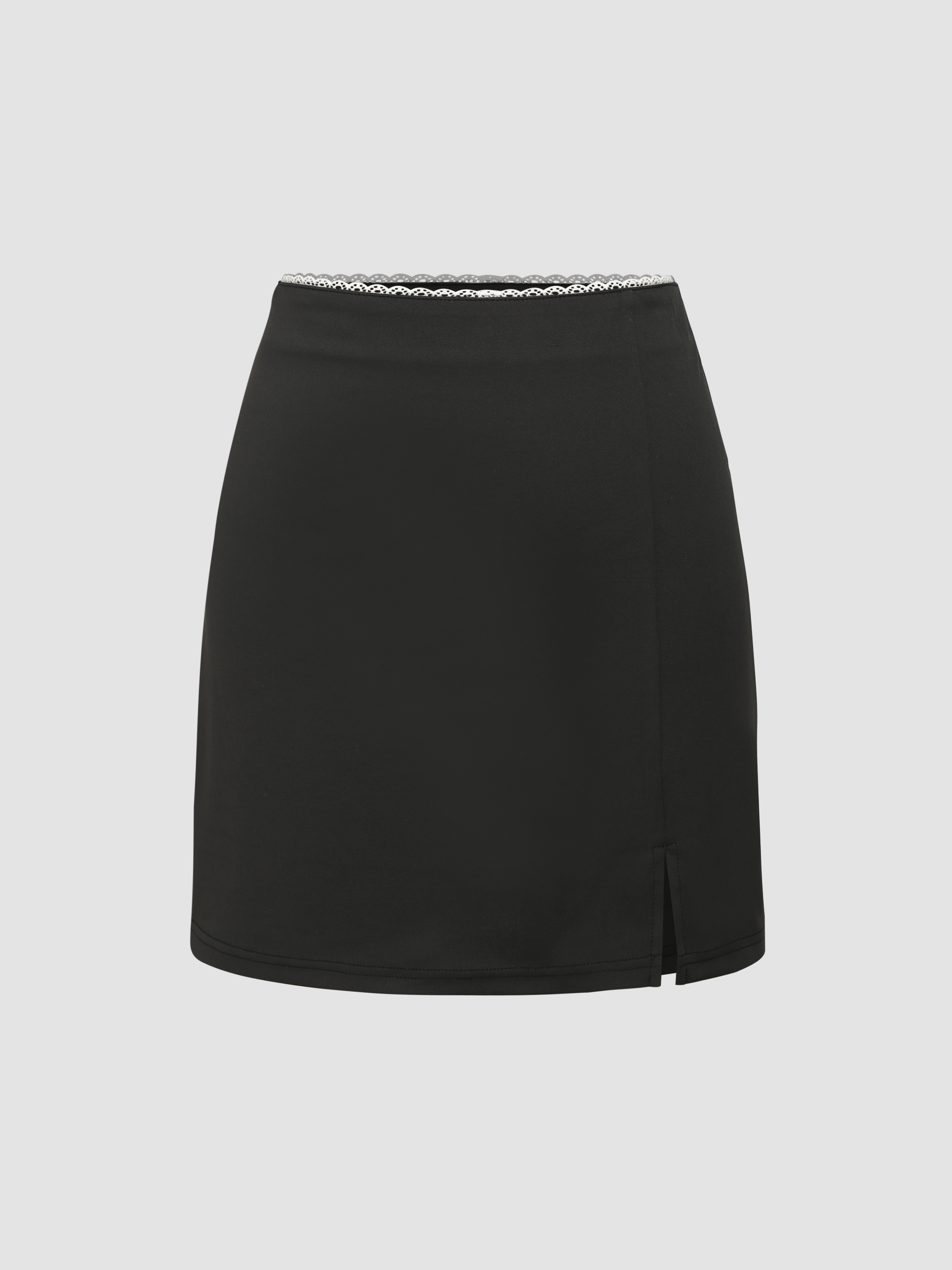 Solid Lace Trim Split Mini SKirt - Cider