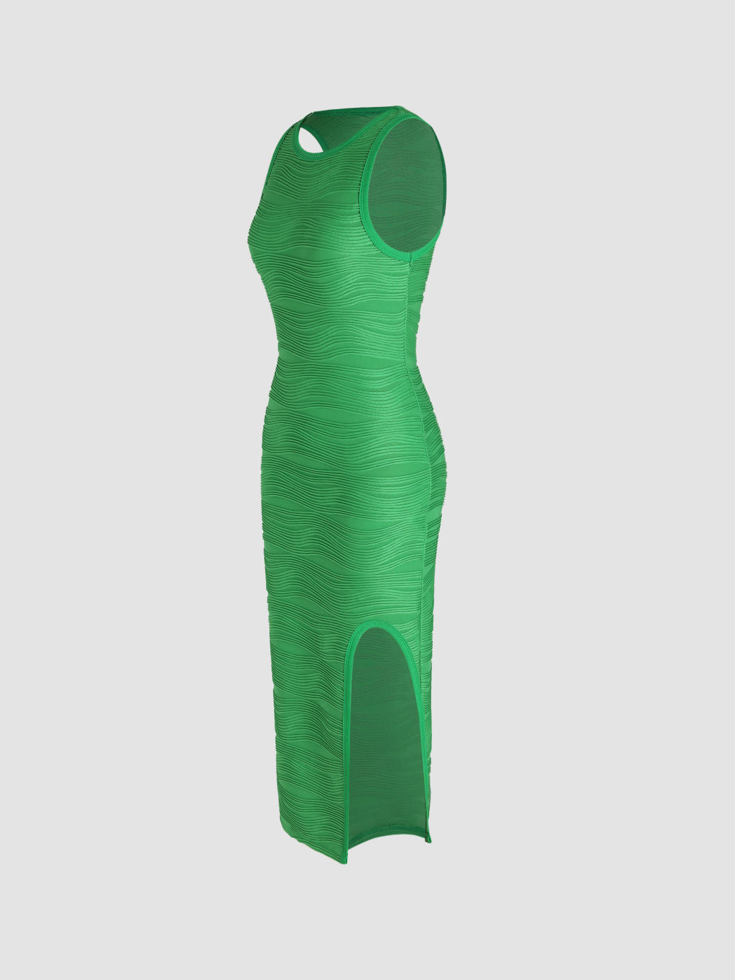 Strukturiertes, ärmelloses, geschlitztes Midikleid