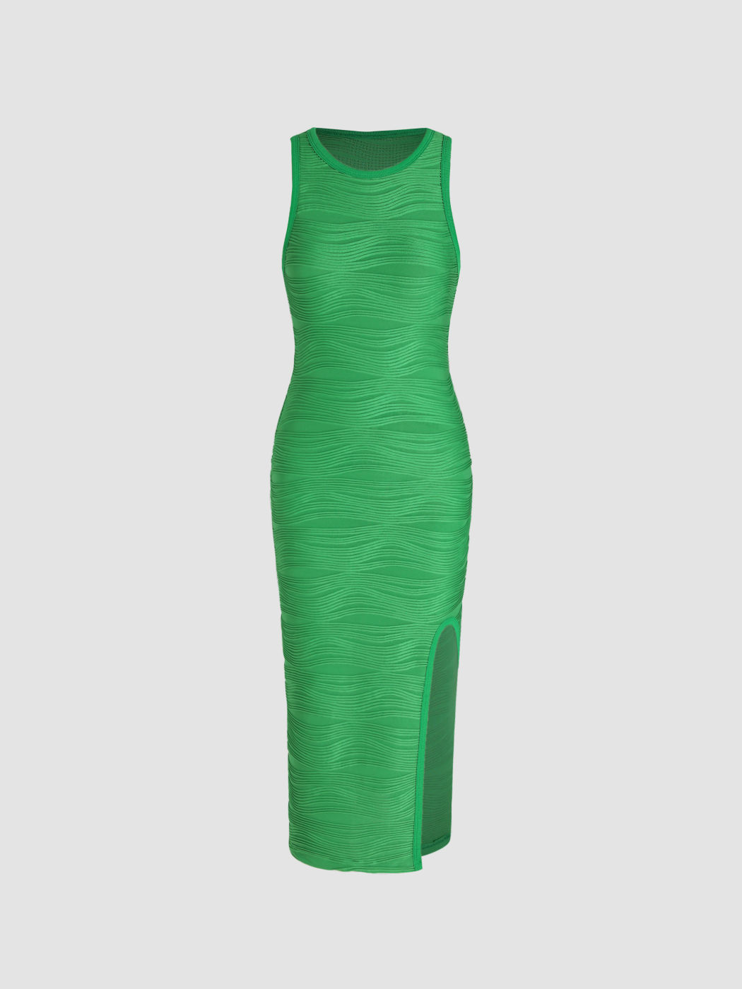 Strukturiertes, ärmelloses, geschlitztes Midikleid
