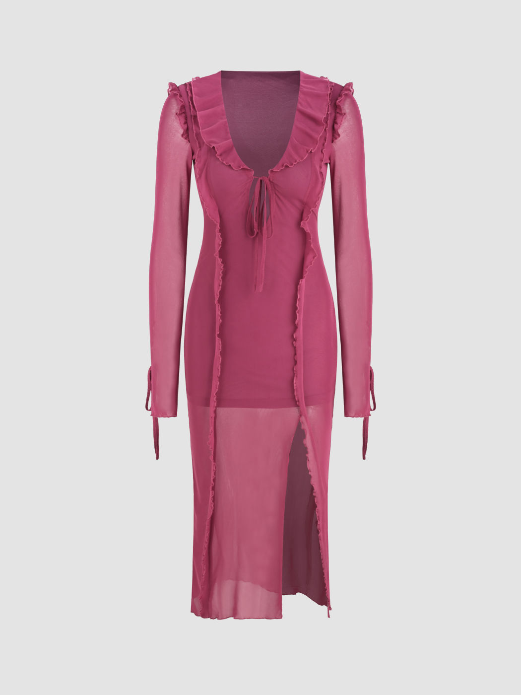 Chiffon-Midikleid mit V-Ausschnitt und langen Ärmeln