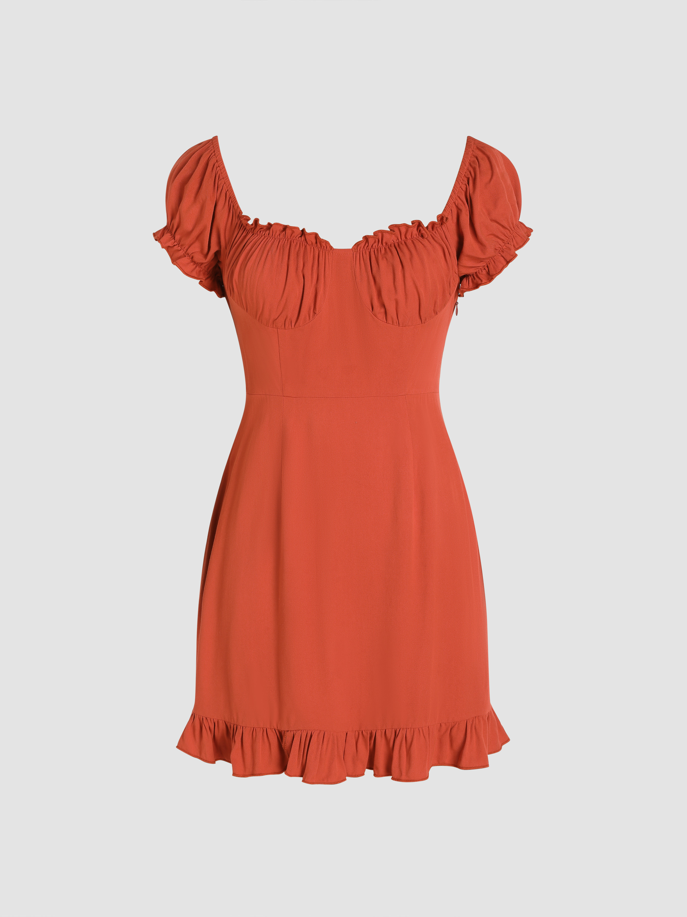 Halloween Solid Sweetheart Lettuce Trim Mini Dress For Date