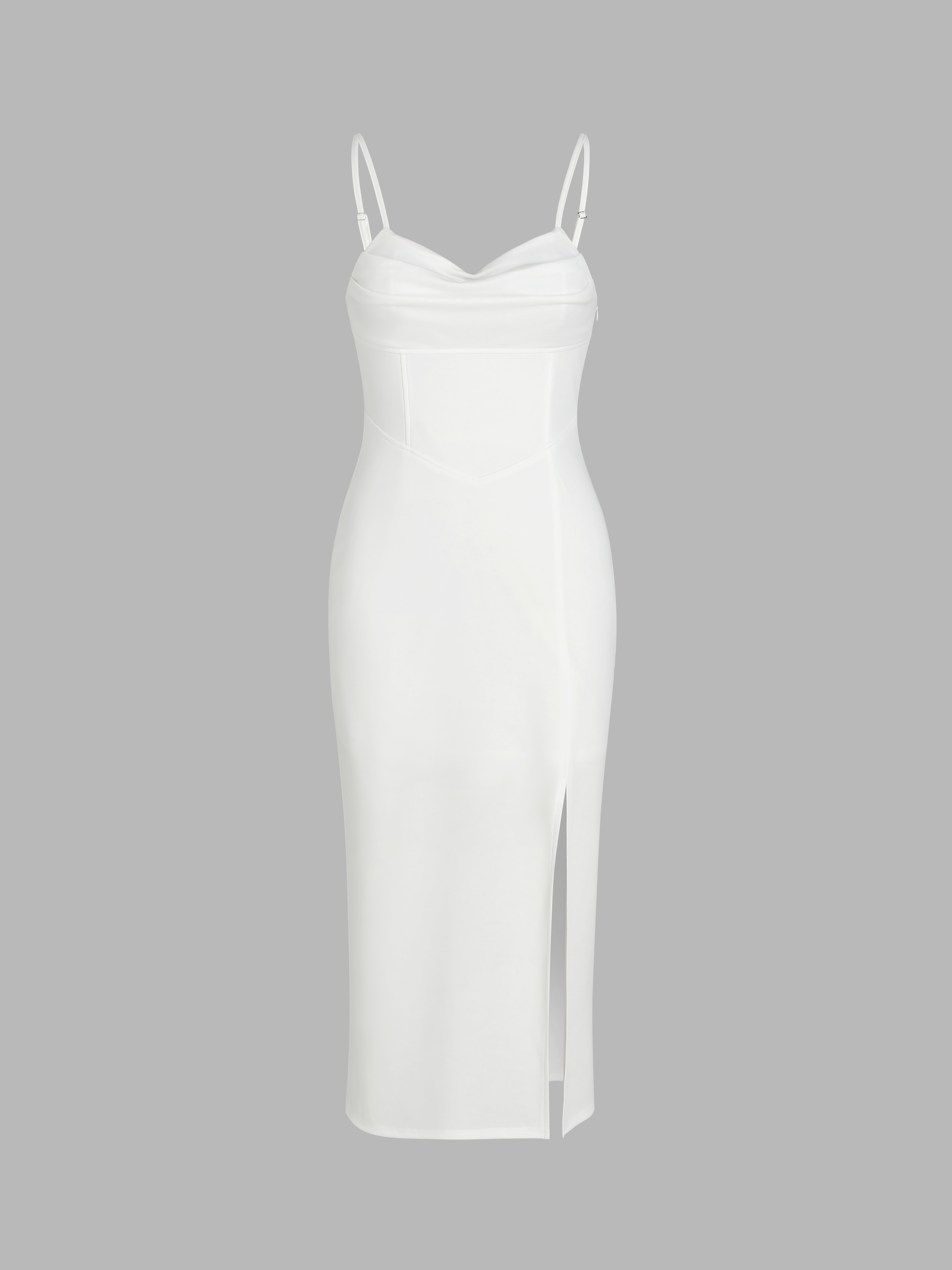 White Graduation Dresses Wedding Guest Dress Woven Cowl Neck Split Midi Dress For Daily Casual