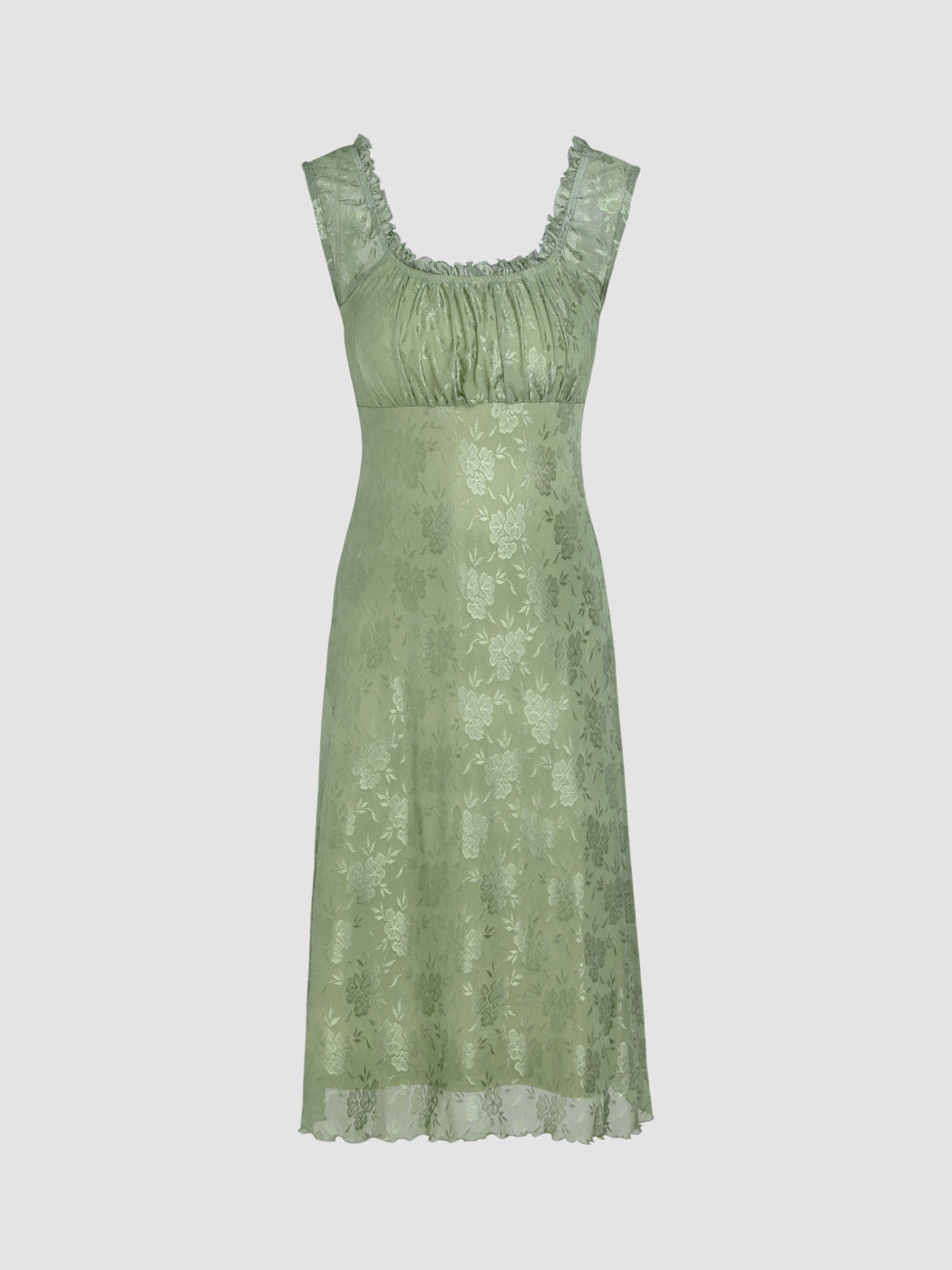 Midikleid aus Netzstoff mit eckigem Ausschnitt und Blumenmuster