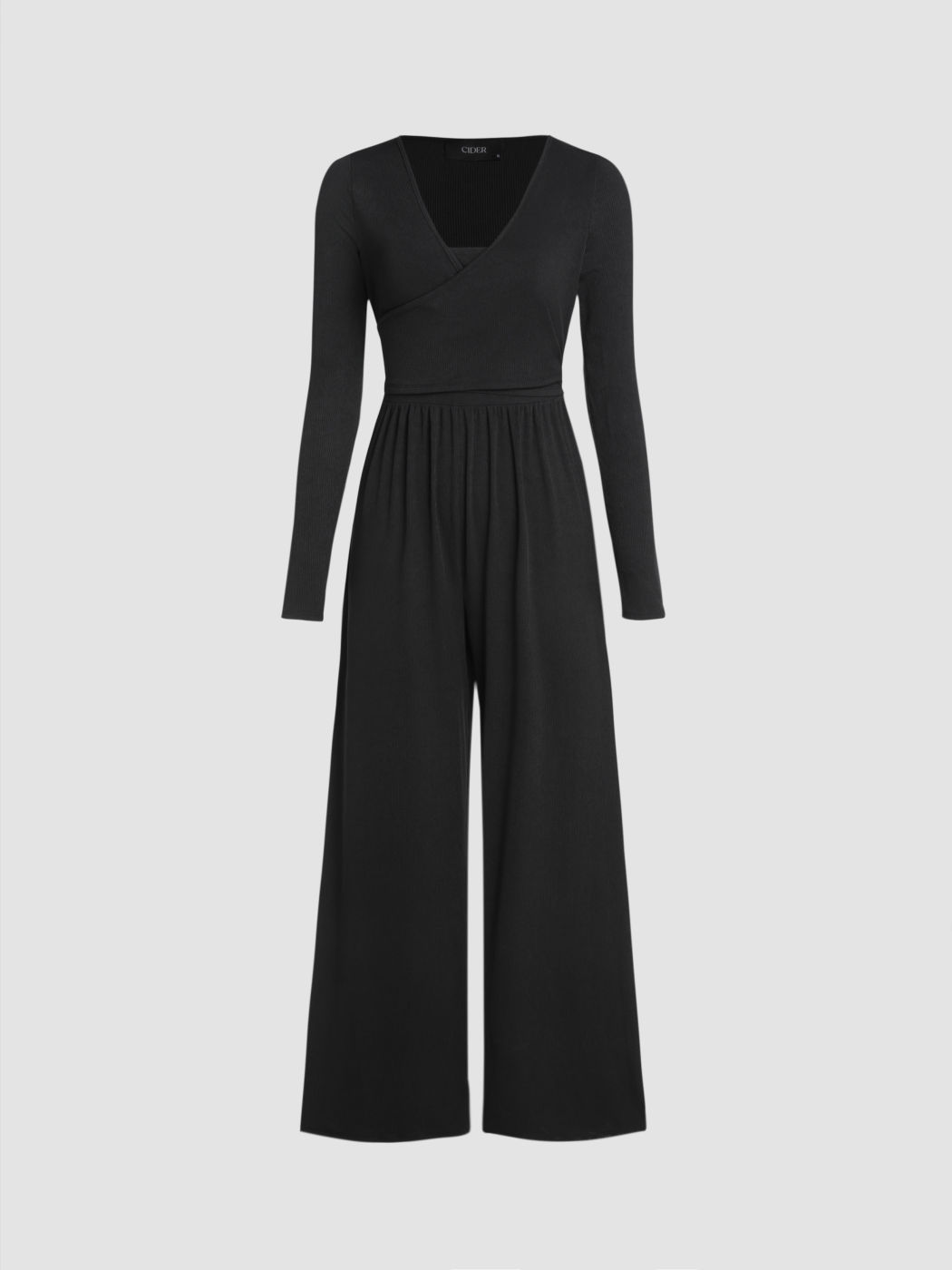 Solid V-neck Wide Leg Jumpsuit