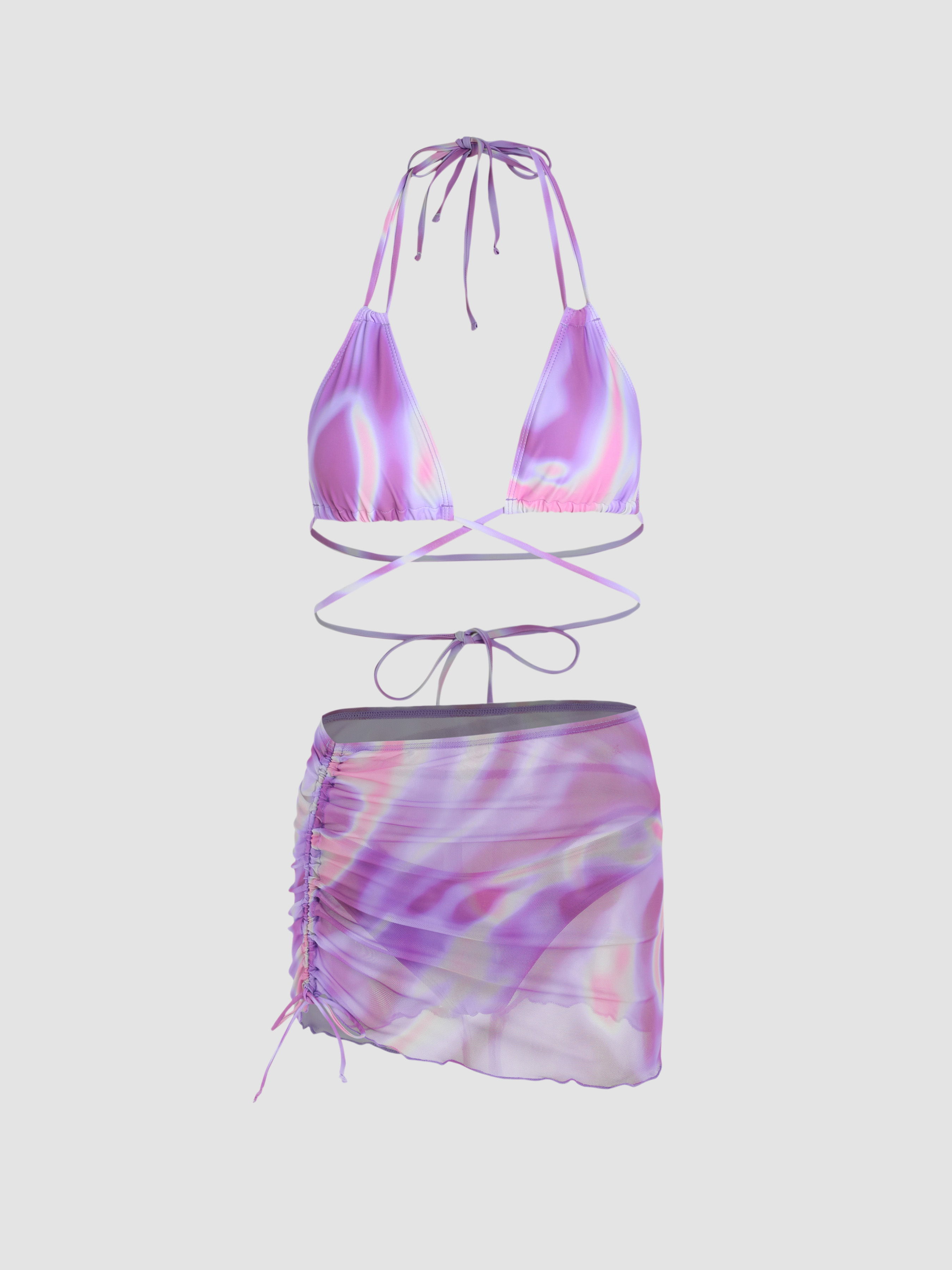 Gradient Halter Bikini Swimsuit & Cover Up Skirt Cider