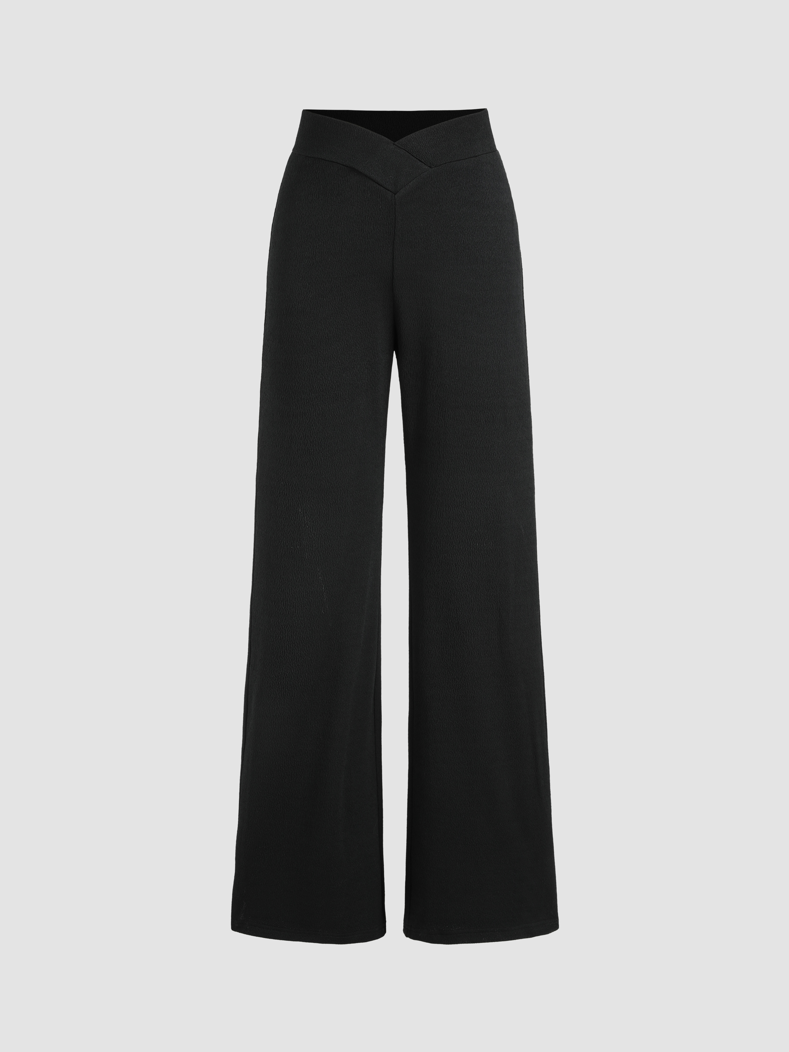 Solid High Waist Wide Leg Trousers - Cider