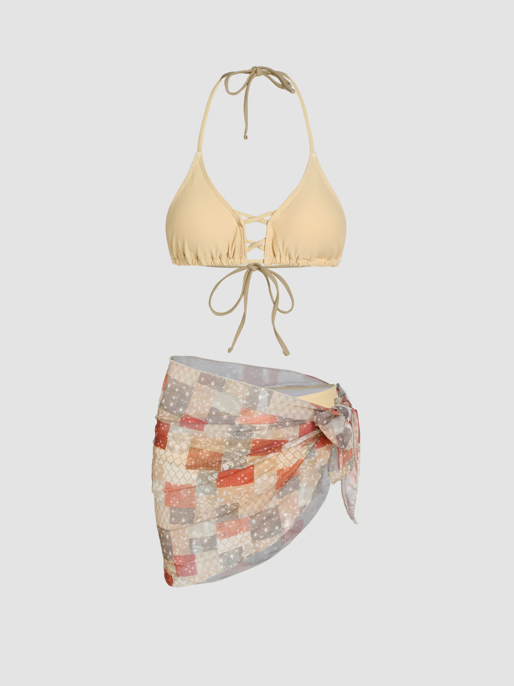 3er-Pack Bikini-Badeanzug mit festem Neckholder und überkreuztem Rock
