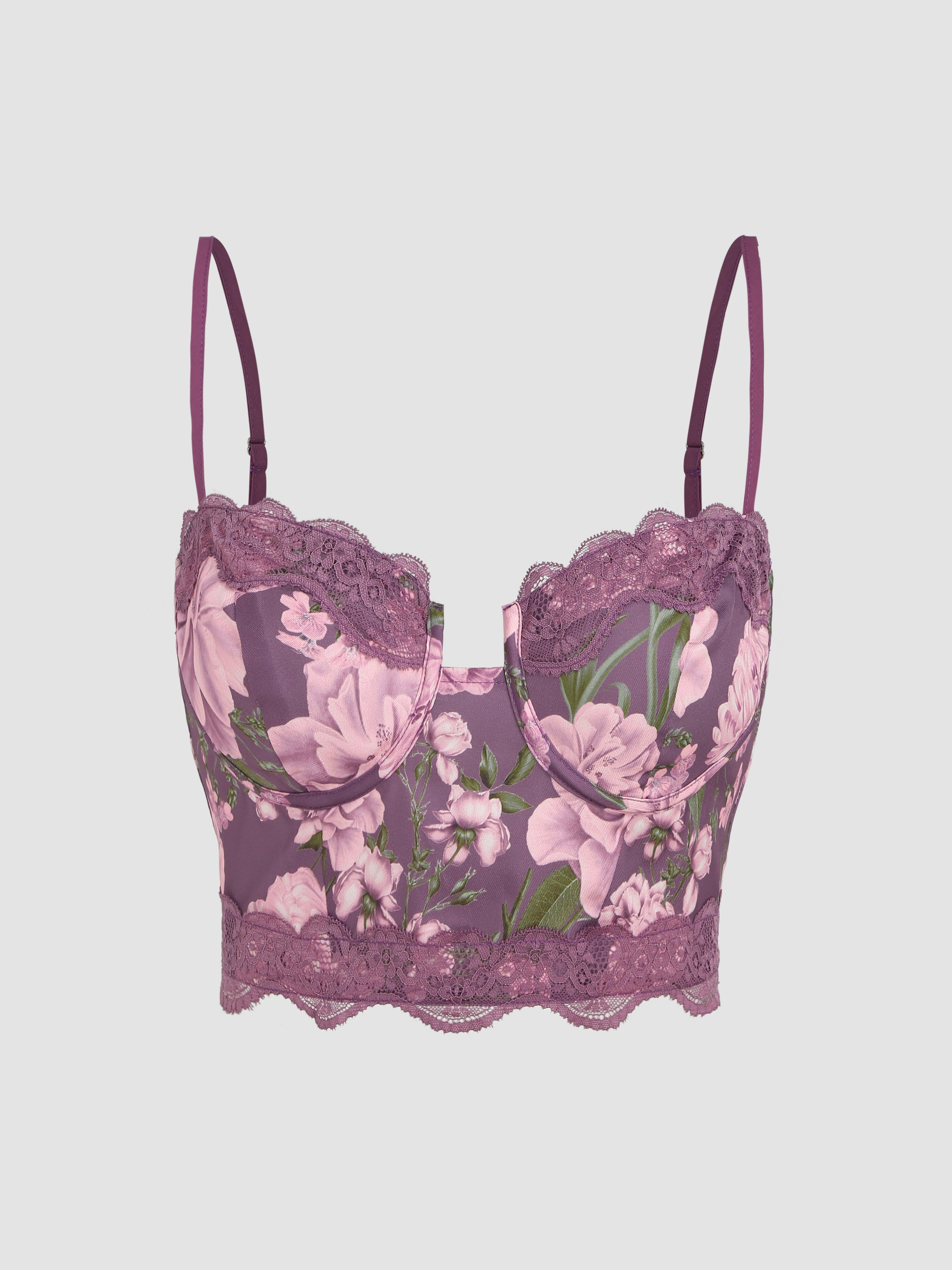 Sweet Romance Sweetheart Neckline Crop Top Floral Print White