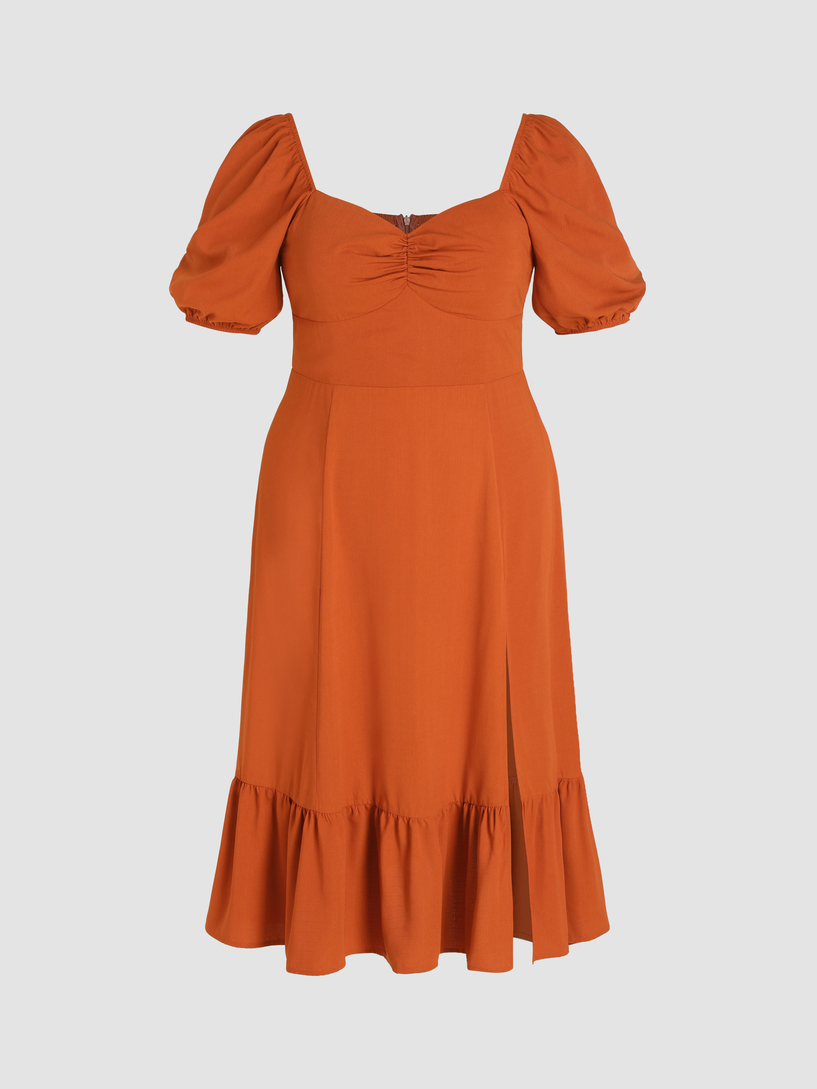 Square Neck Twist Slit Midi Dress Curve & Plus