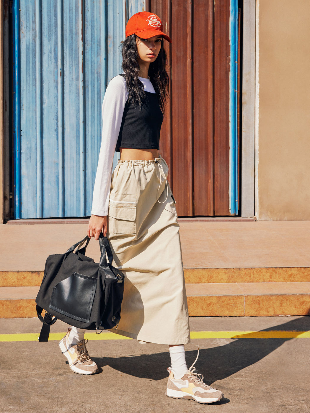 Running Late Khaki Parachute Maxi Skirt