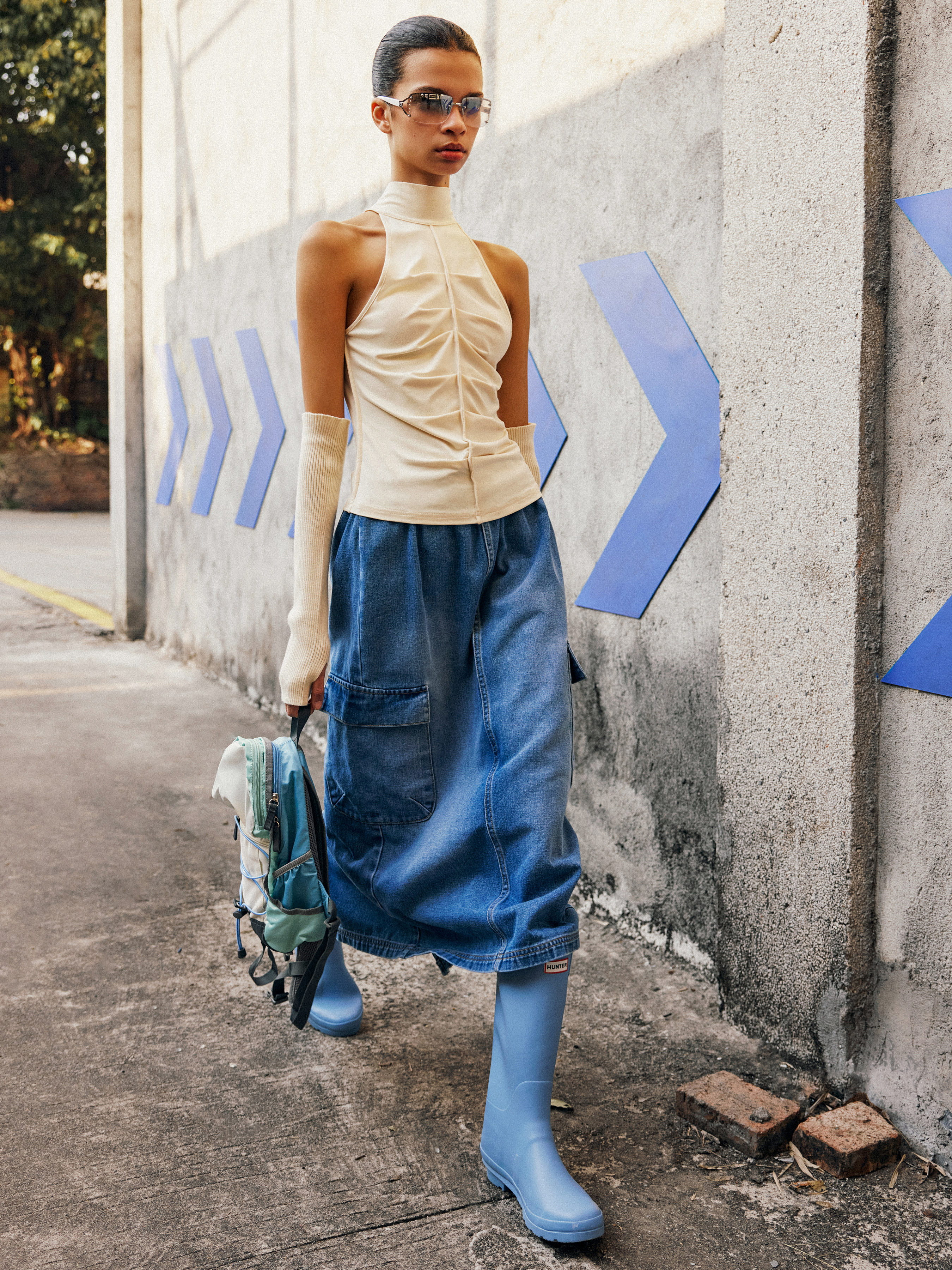Denim Denim High Waist Pocket Long Skirt For School Daily Casual