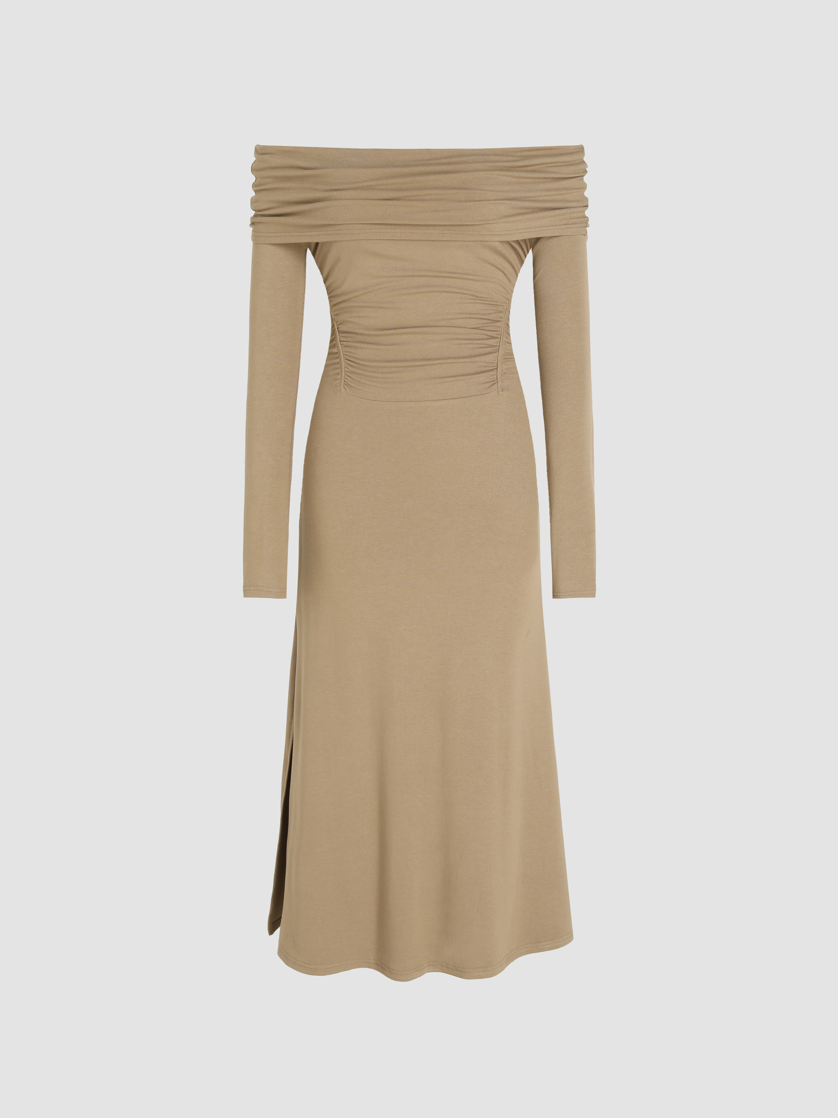 Jersey Solid Asymmetrical Offshoulder Split Midi Dress For Wedding