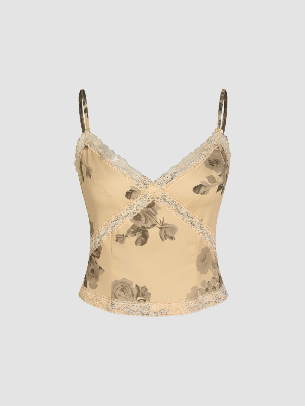  Florales V-Ausschnitt Spitze Reißverschluss Crop Top