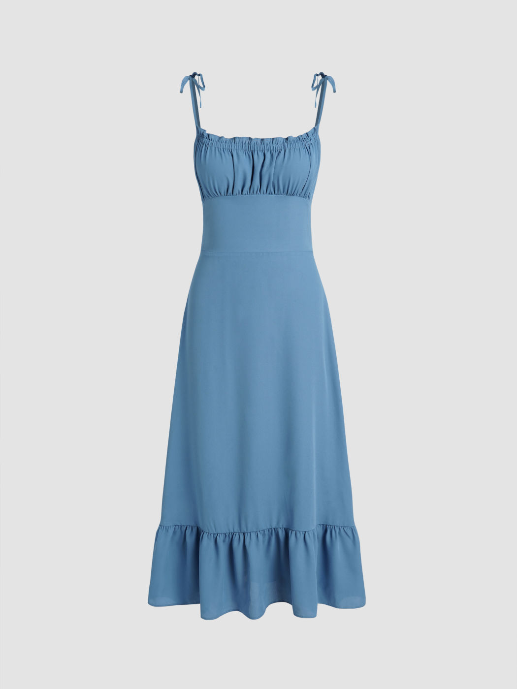 Einfarbiges Rüschen-Midikleid mit eckigem Ausschnitt