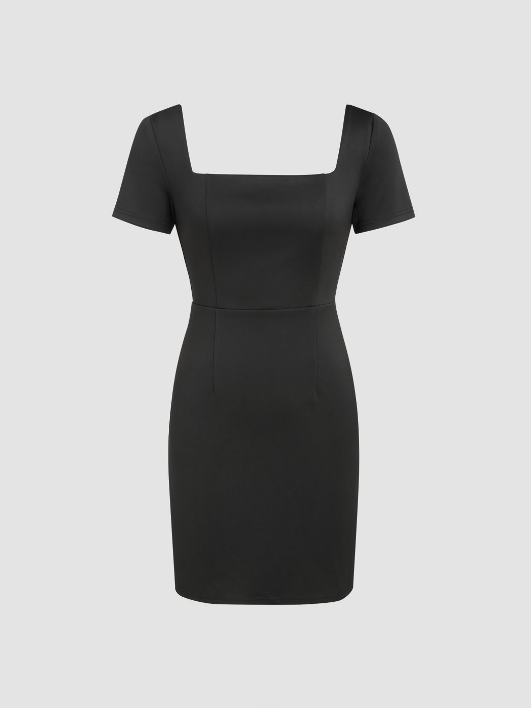 Woven Solid Square Neck Short Sleeve Bodycon Dress For Work