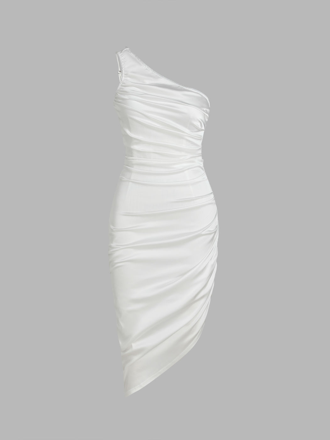  Einfarbiges Satin Asymmetrisches Gerafftes Midikleid