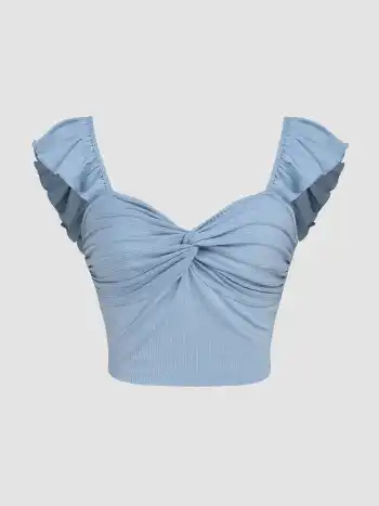 Crop Top à Manches Volantées Torsadées Unies
