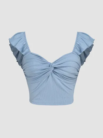Crop Top solido con maniche a balze