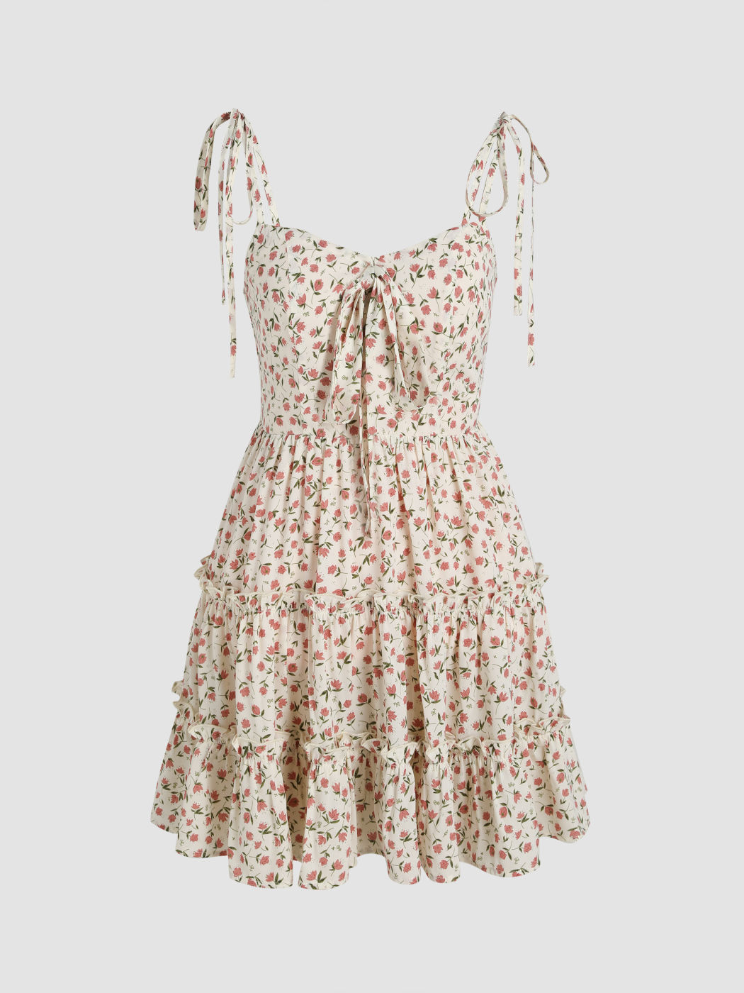Ditsy Floral Ruffle Saum Cami kurzes Kleid mit gerafftem Rücken