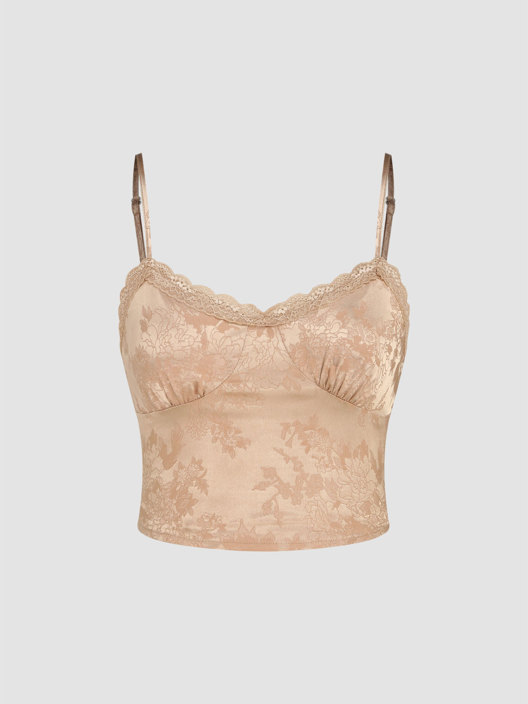  Satin Blumentop mit Spitzenbesatz