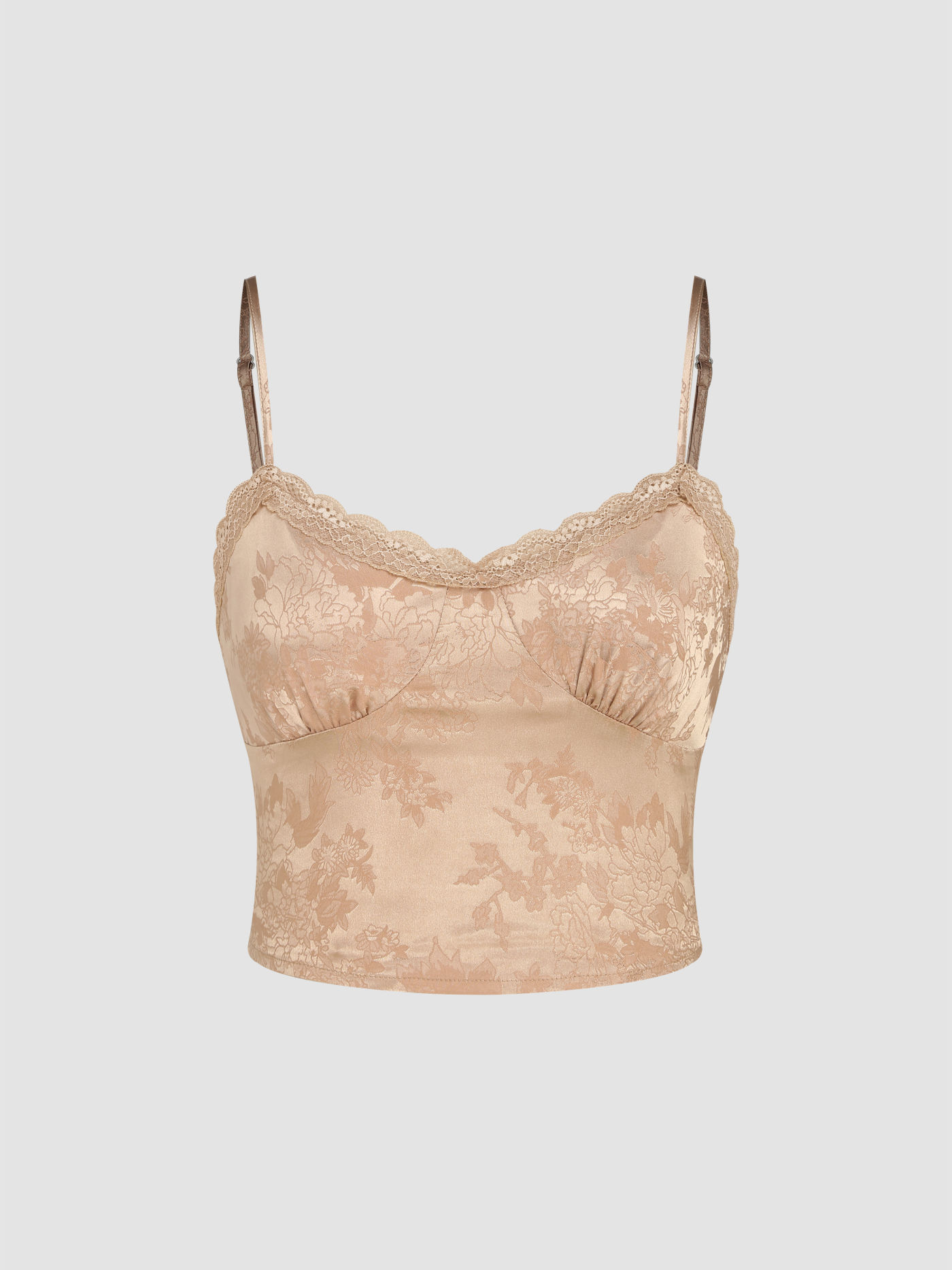 Satin Floral Lace Trim Tank Top