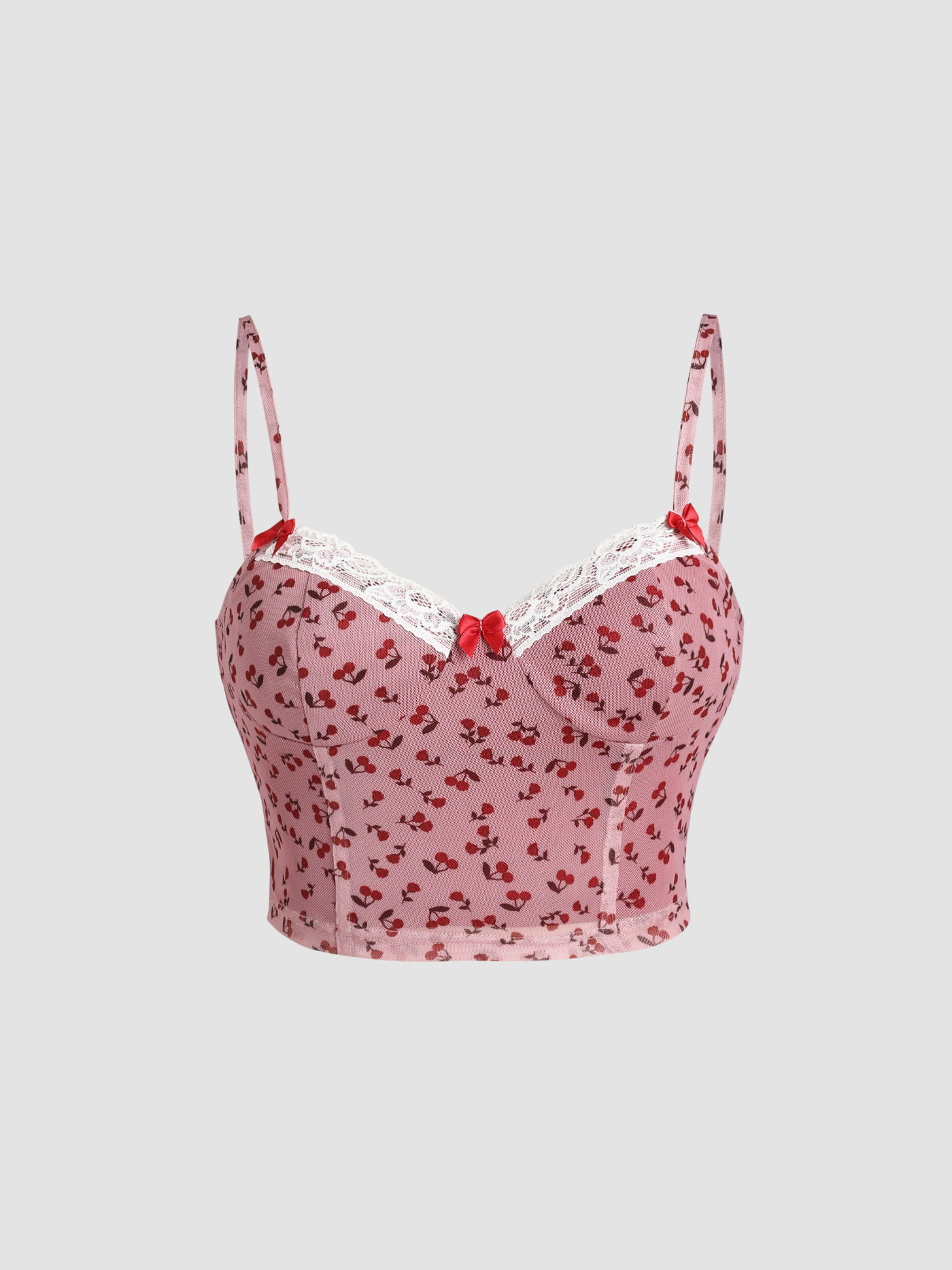 Top à bretelles en dentelle à nœud floral