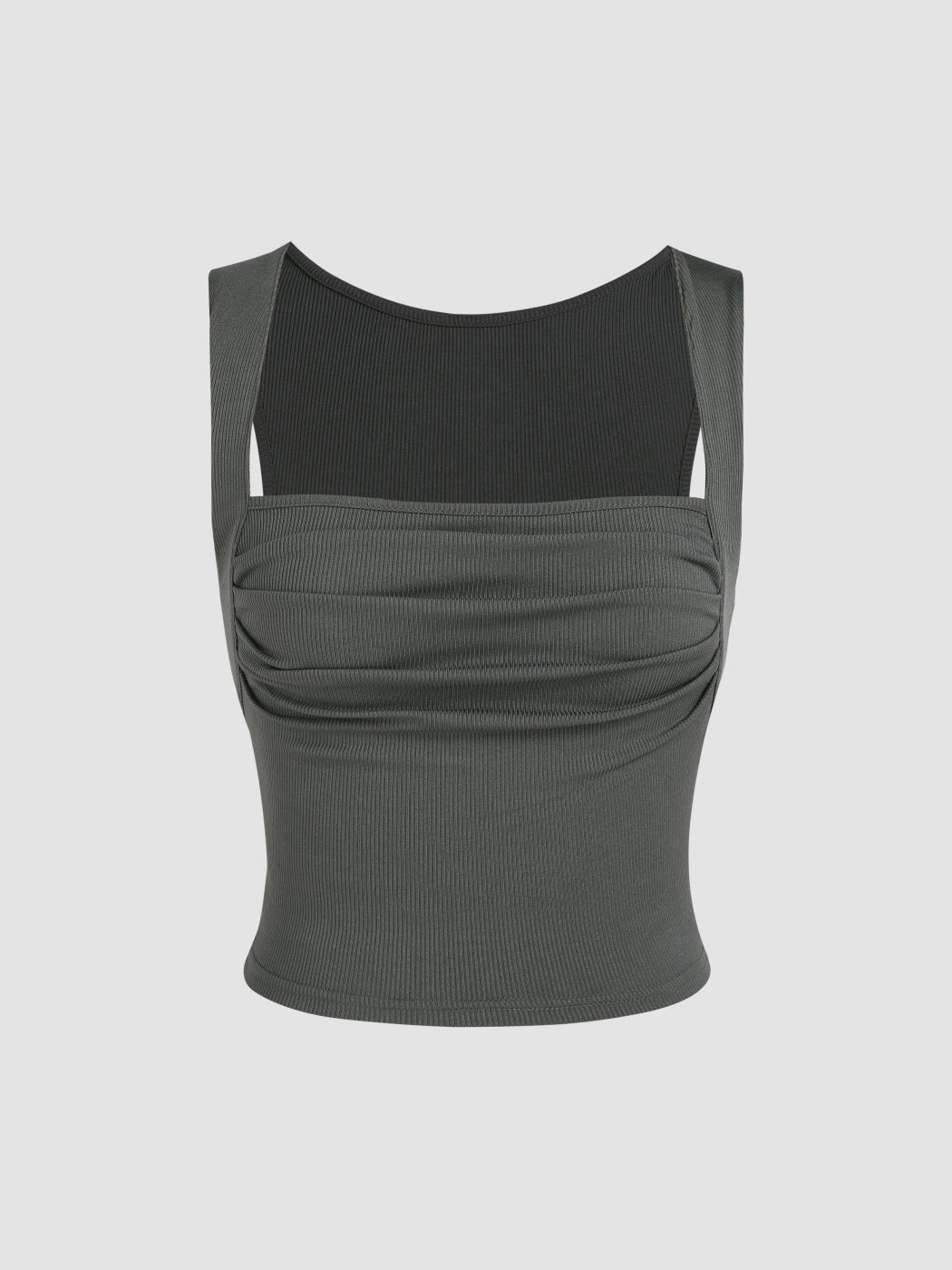 Solid Ruched Square Neck Crop Top