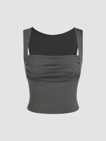 Ruched Col Carré Crop Tops Uni