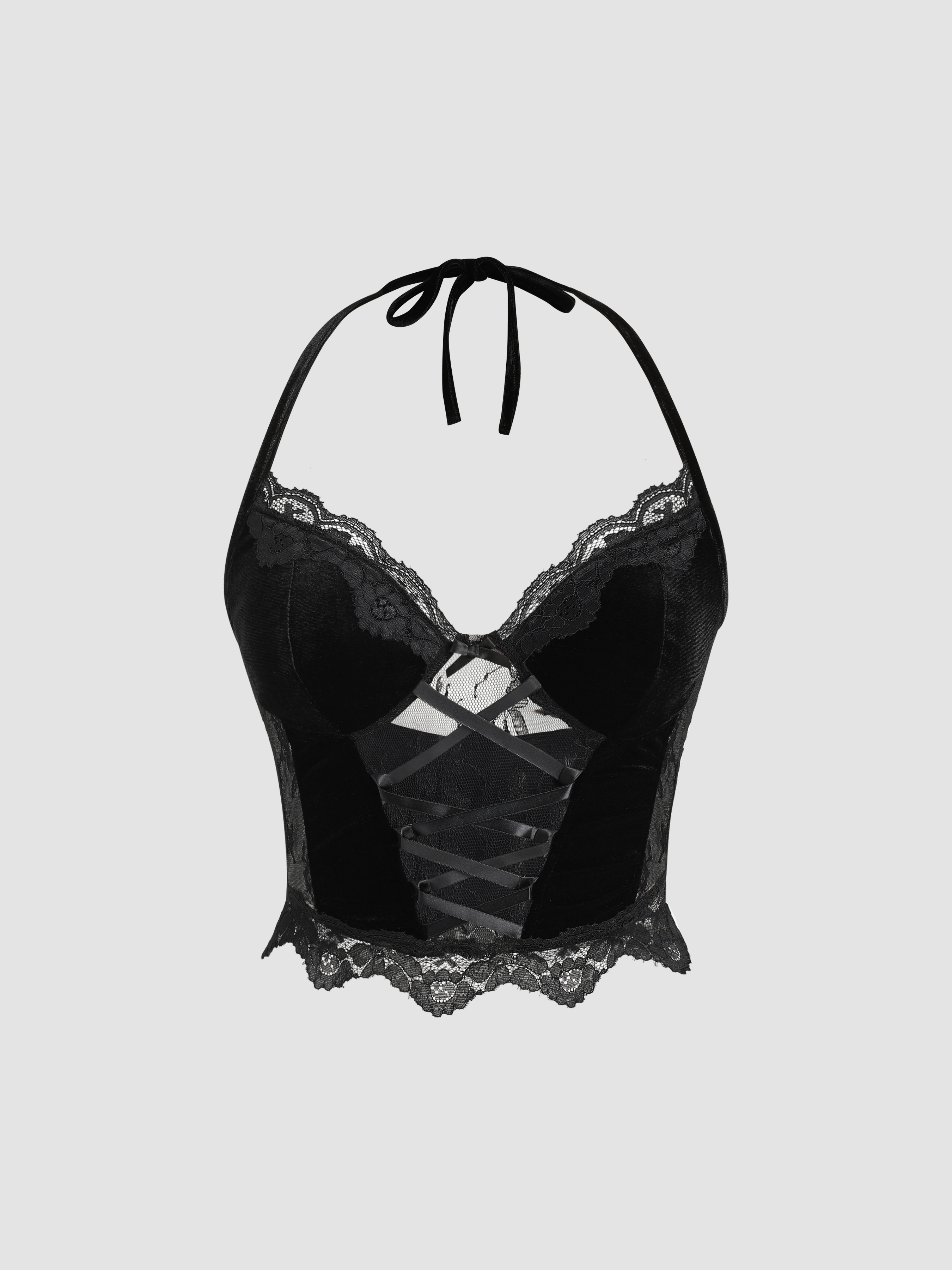 Black Velvet Lace Up Blouse (M-L) 