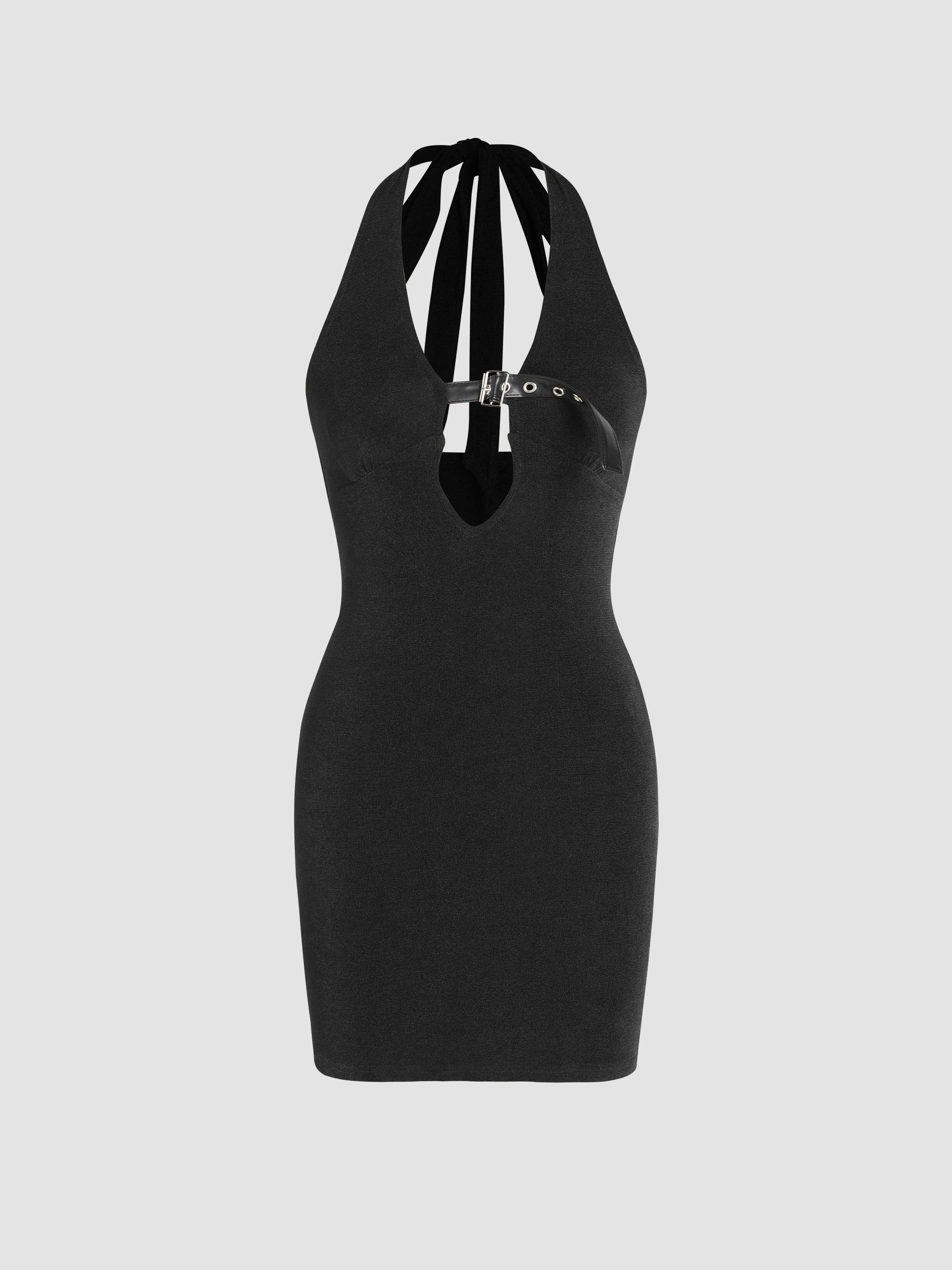 Solid Belted Cut Out Mini Dress - Cider