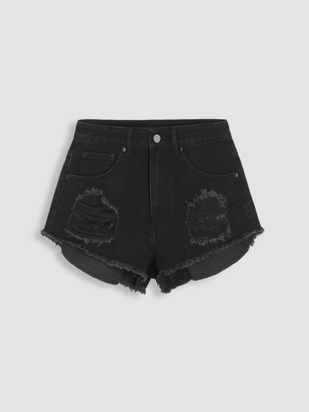 Denim Solid Raw Hem Ripped Shorts