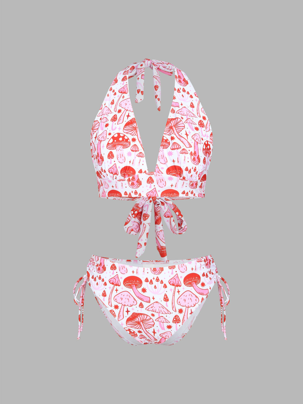Neckholder-Bikini-Badeanzug mit Pilzmuster