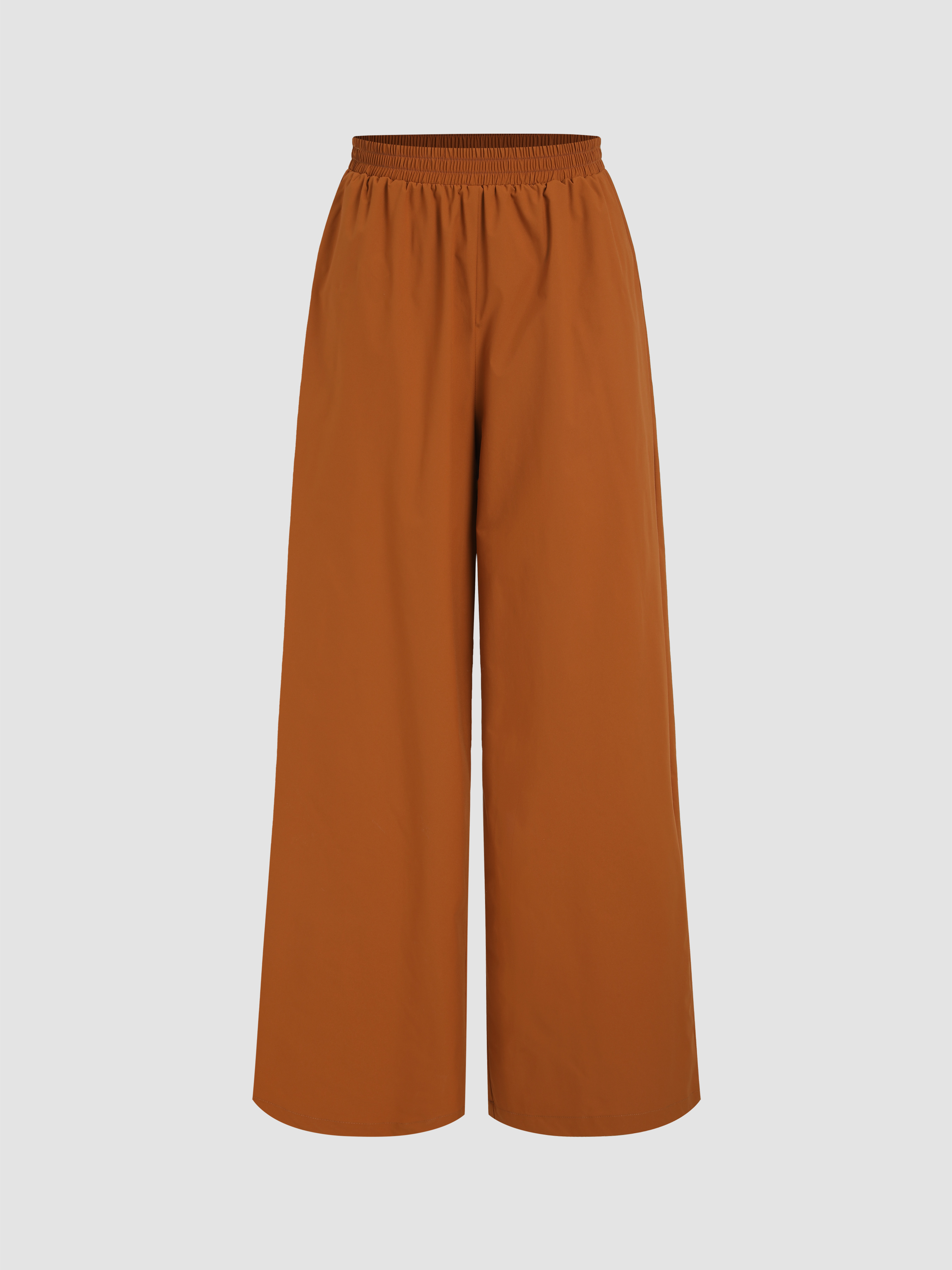 Woven Solid Elastic Wide Leg Trousers For School Daily Casual