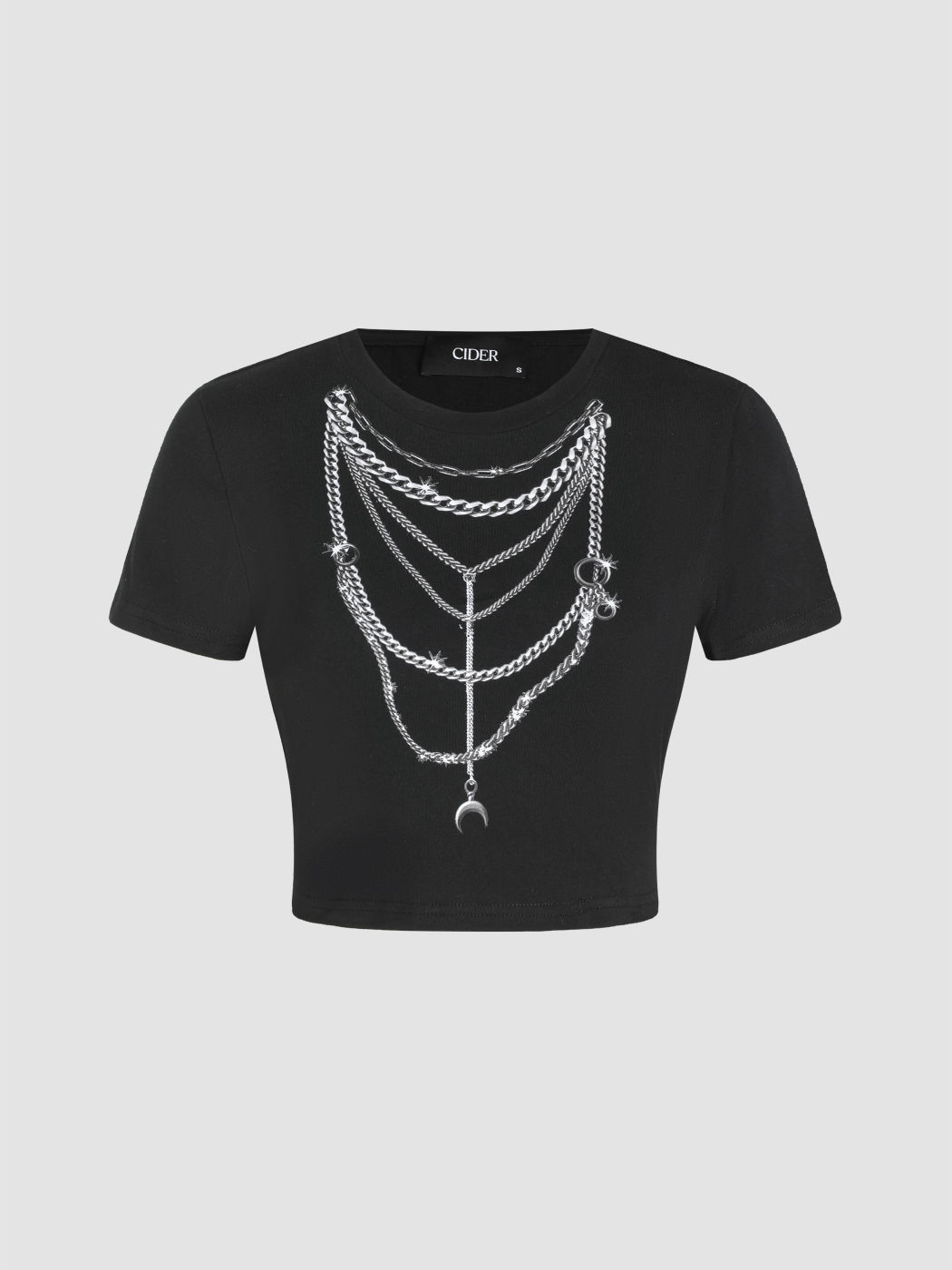 Graphic Faux Chain Crop Top