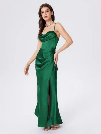 Satin Cowl Neck Cami Corset Maxi Dress