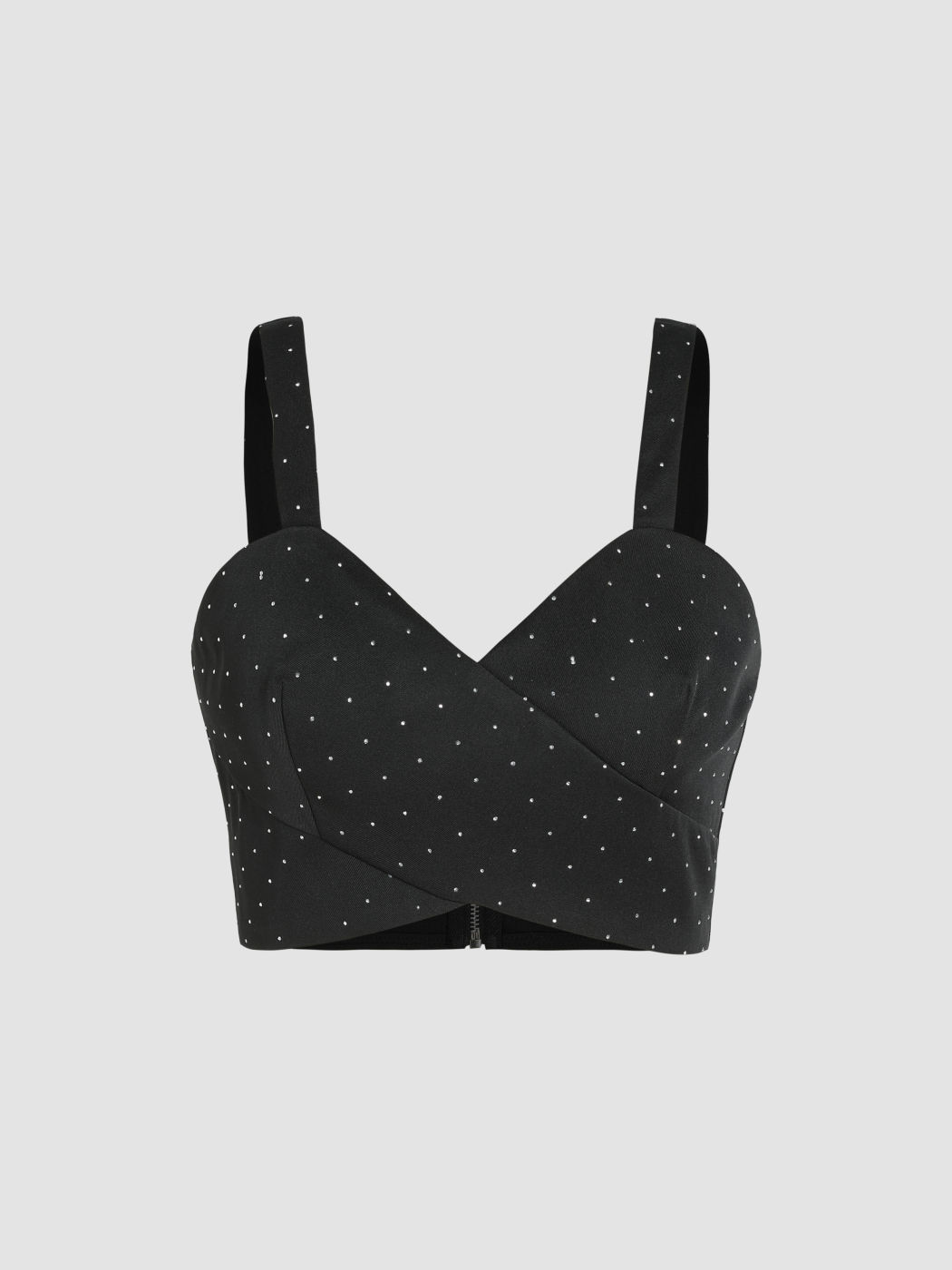  Getupftes V-Ausschnitt Reißverschluss Crop Top
