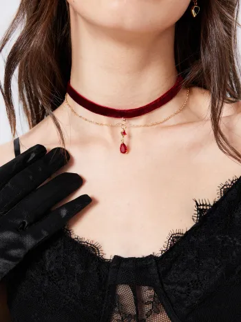 Strass Samt Layered Choker Halskette