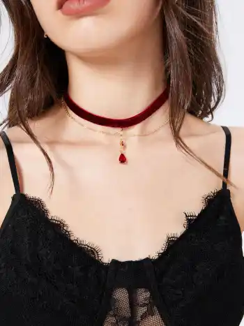 Strass Samt Layered Choker Halskette